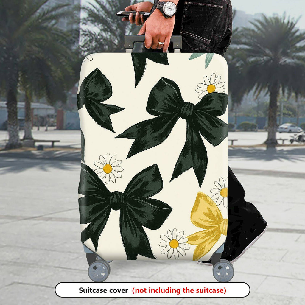 1-Piece Elegant Black Bow Daisy Floral Leaf  Suitcase Luggage Cover, Stretch Protective Sleeve
