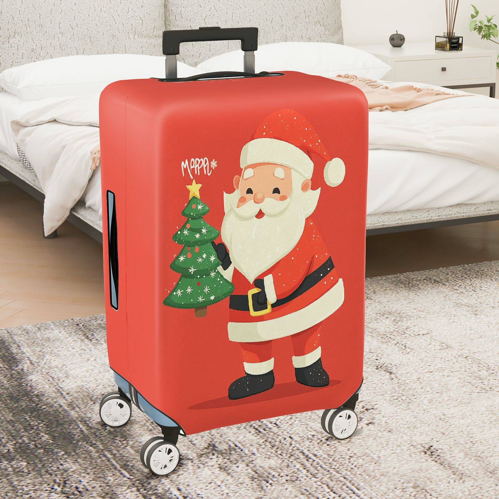1-Piece Santa Claus Christmas Tree Red Holiday Festive  Suitcase Luggage Cover, Stretch Protective Sleeve