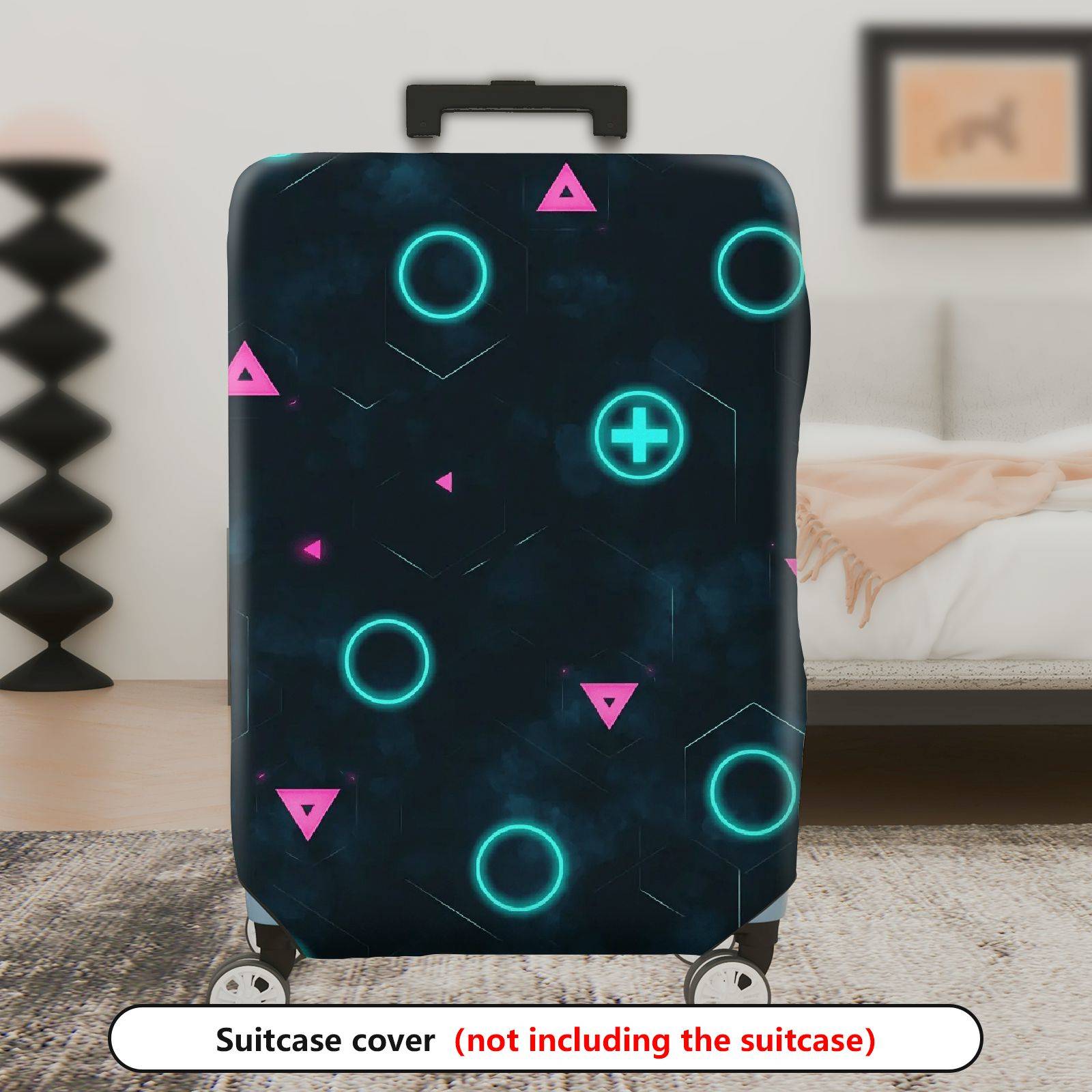 1-Piece Geometric  Techno Futuristic Abstract Pattern  Suitcase Luggage Cover, Stretch Protective Sleeve