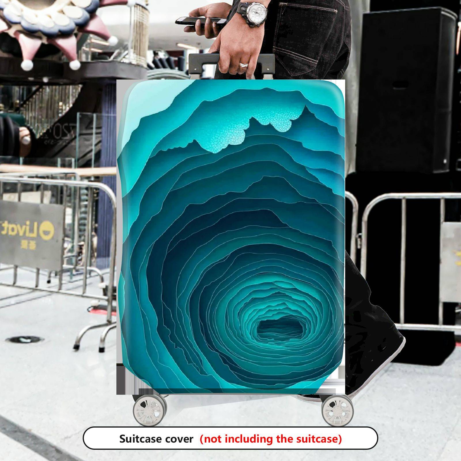 1-Piece Abstract Oceanic Turquoise Layered Depth  Suitcase Luggage Cover, Stretch Protective Sleeve