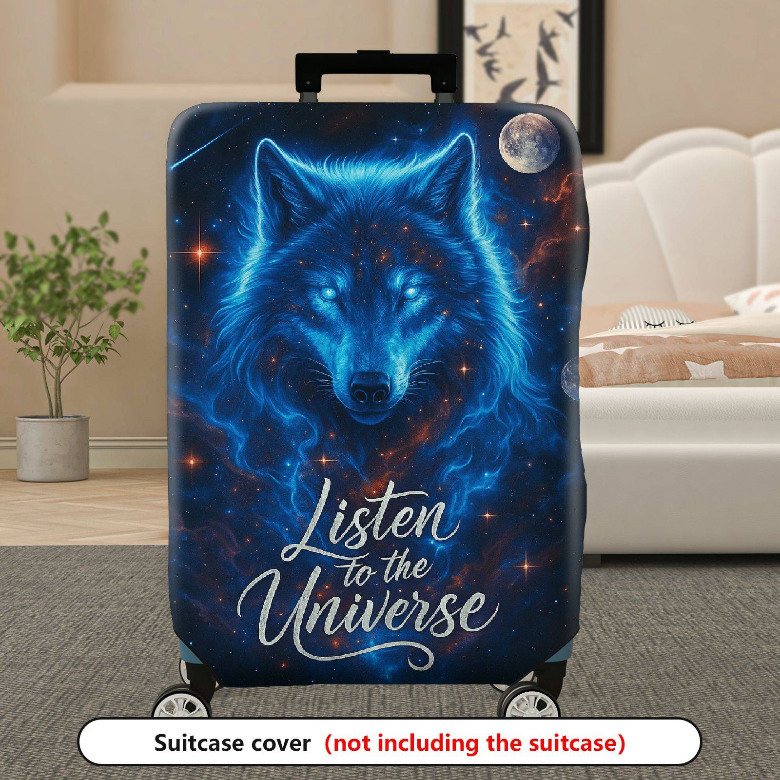 1-Piece Cosmic Wolf Galaxy Stars Moon Text  Suitcase Luggage Cover, Stretch Protective Sleeve