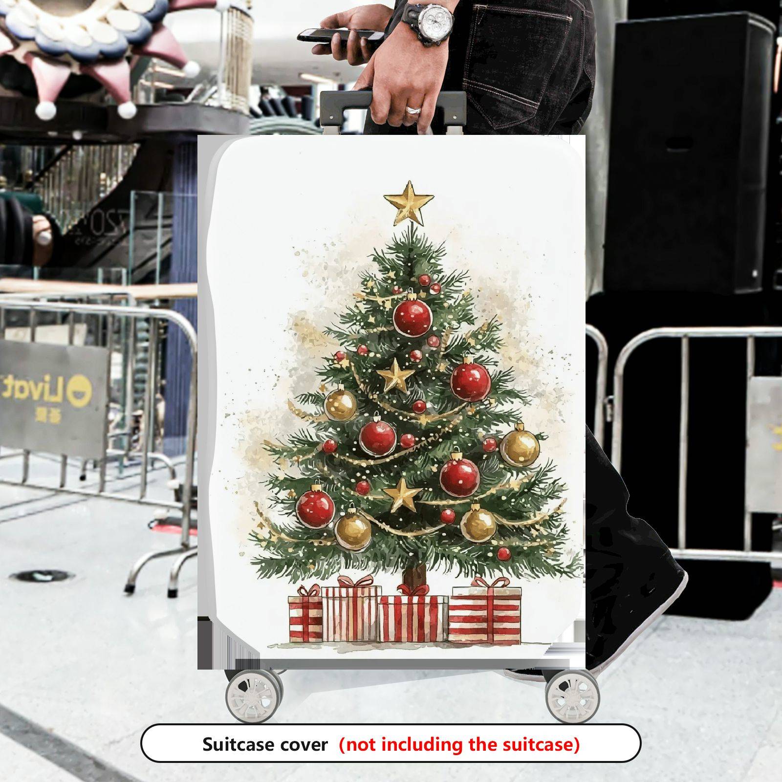 1-Piece Christmas Tree Holiday Festive Cheerful Merry  Suitcase Luggage Cover, Stretch Protective Sleeve