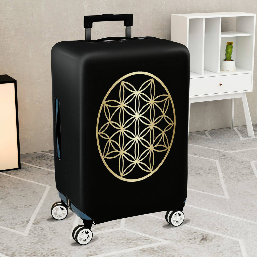 1-Piece Black Gold Geometric Flower Mandala  Suitcase Luggage Cover, Stretch Protective Sleeve