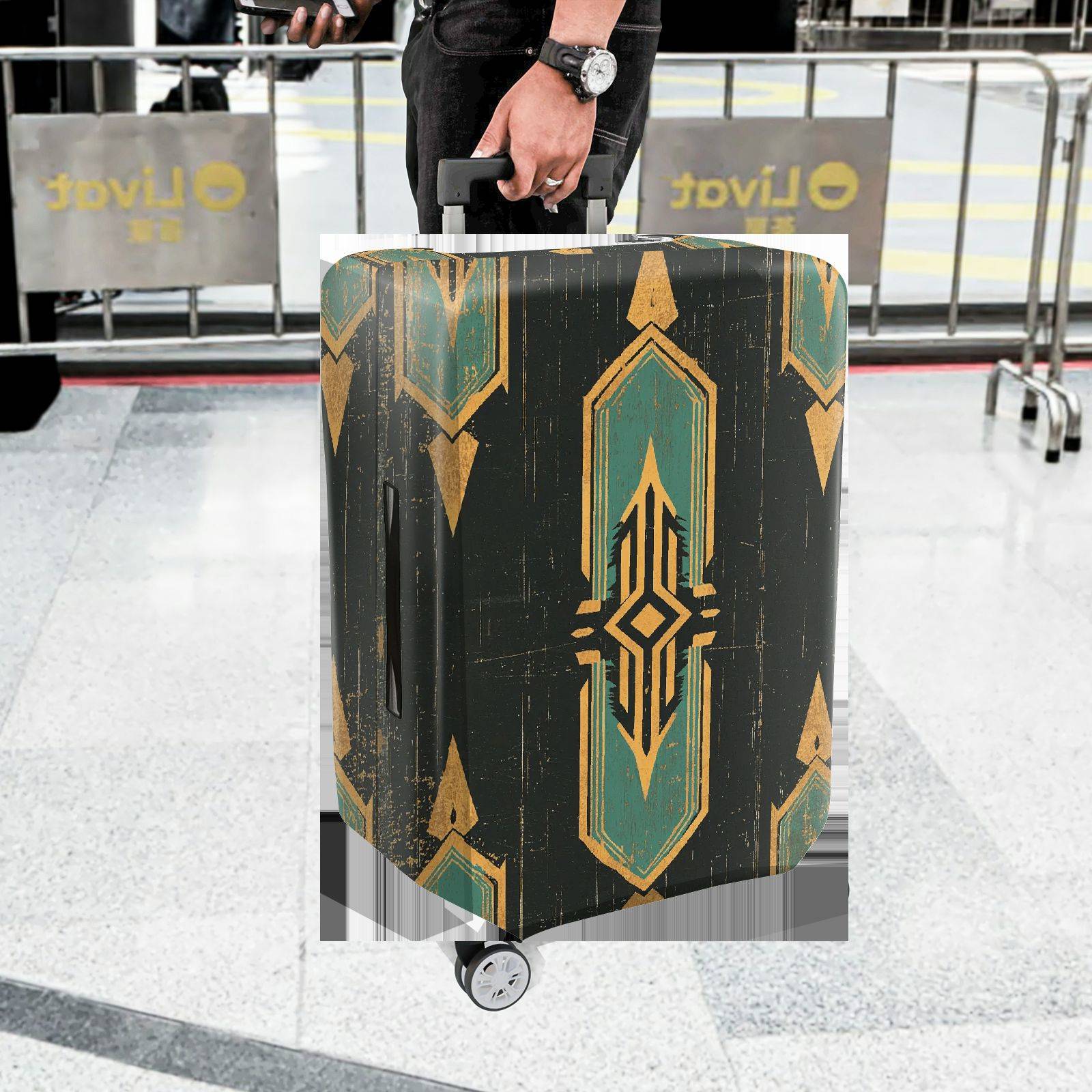 1-Piece Geometric Vintage Abstract Art Deco Pattern  Suitcase Luggage Cover, Stretch Protective Sleeve