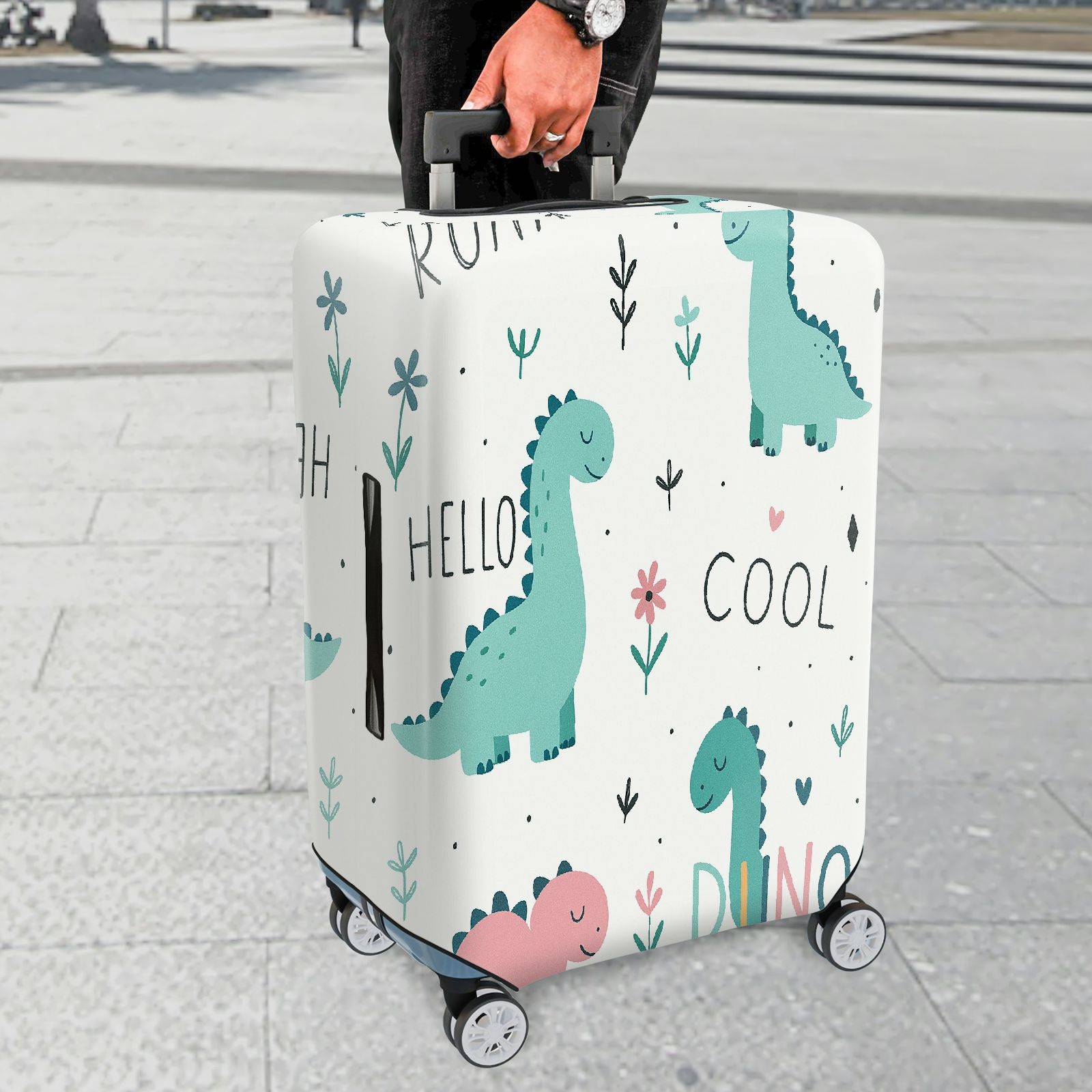 1-Piece Dinosaur  Cute Fun Playful Whimsical  Suitcase Luggage Cover, Stretch Protective Sleeve