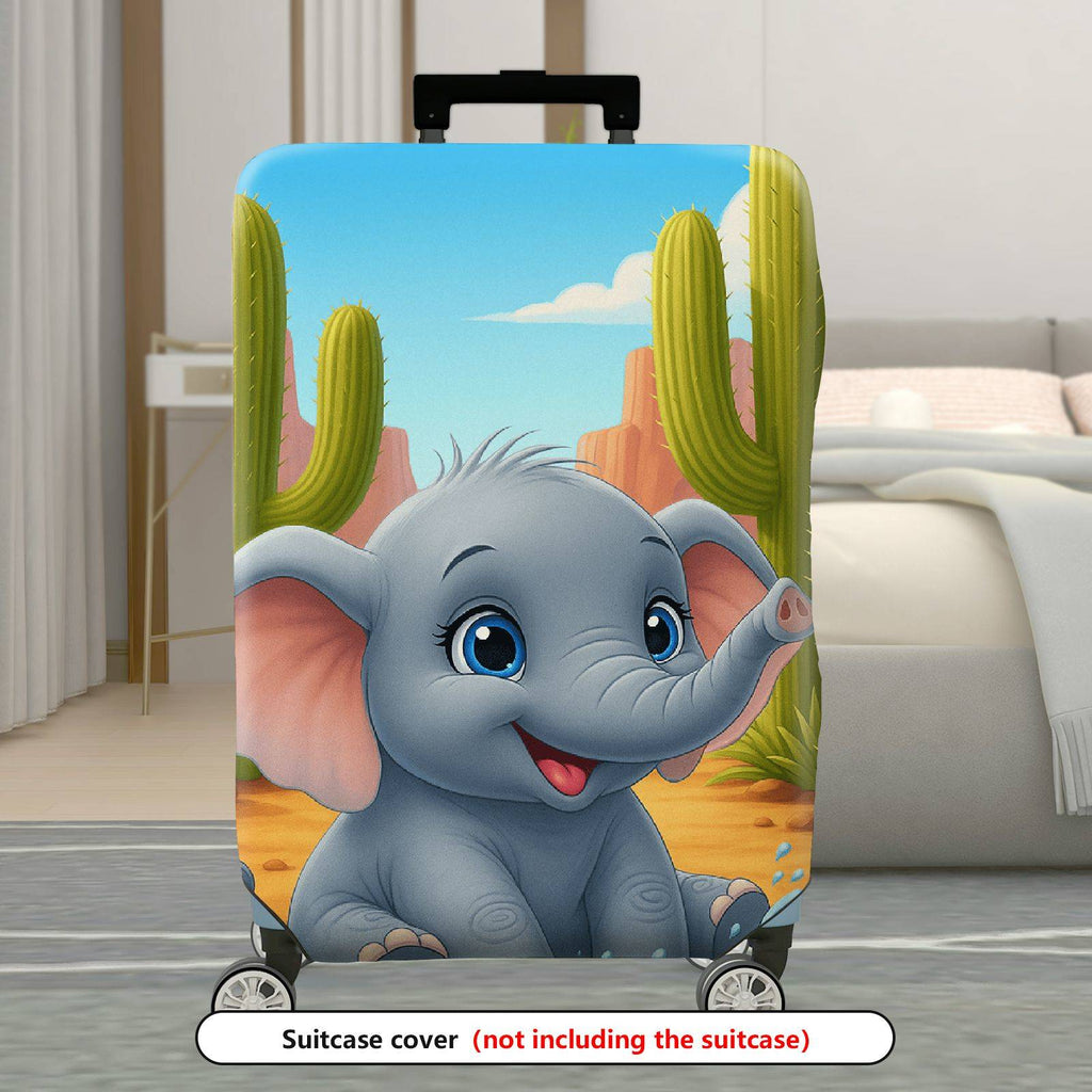 1-Piece Elephant  Desert Cactus Landscape Colorful  Suitcase Luggage Cover, Stretch Protective Sleeve