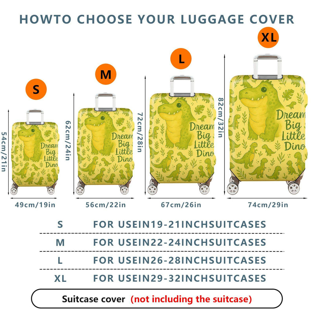 1-Piece Animal Dinosaur Green Dream Big Little Dino  Suitcase Luggage Cover, Stretch Protective Sleeve