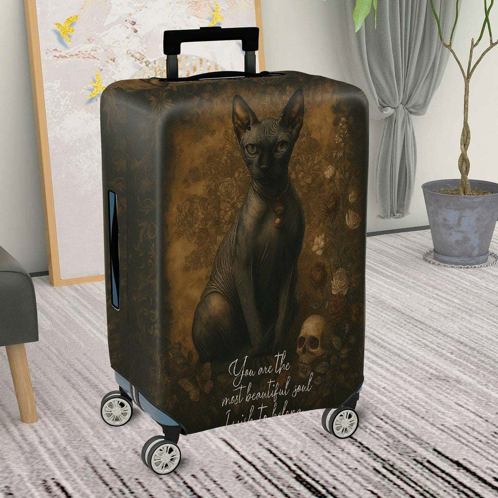 1-Piece Vintage Artistic Cat Floral Mysterious Luxurious  Suitcase Luggage Cover, Stretch Protective Sleeve