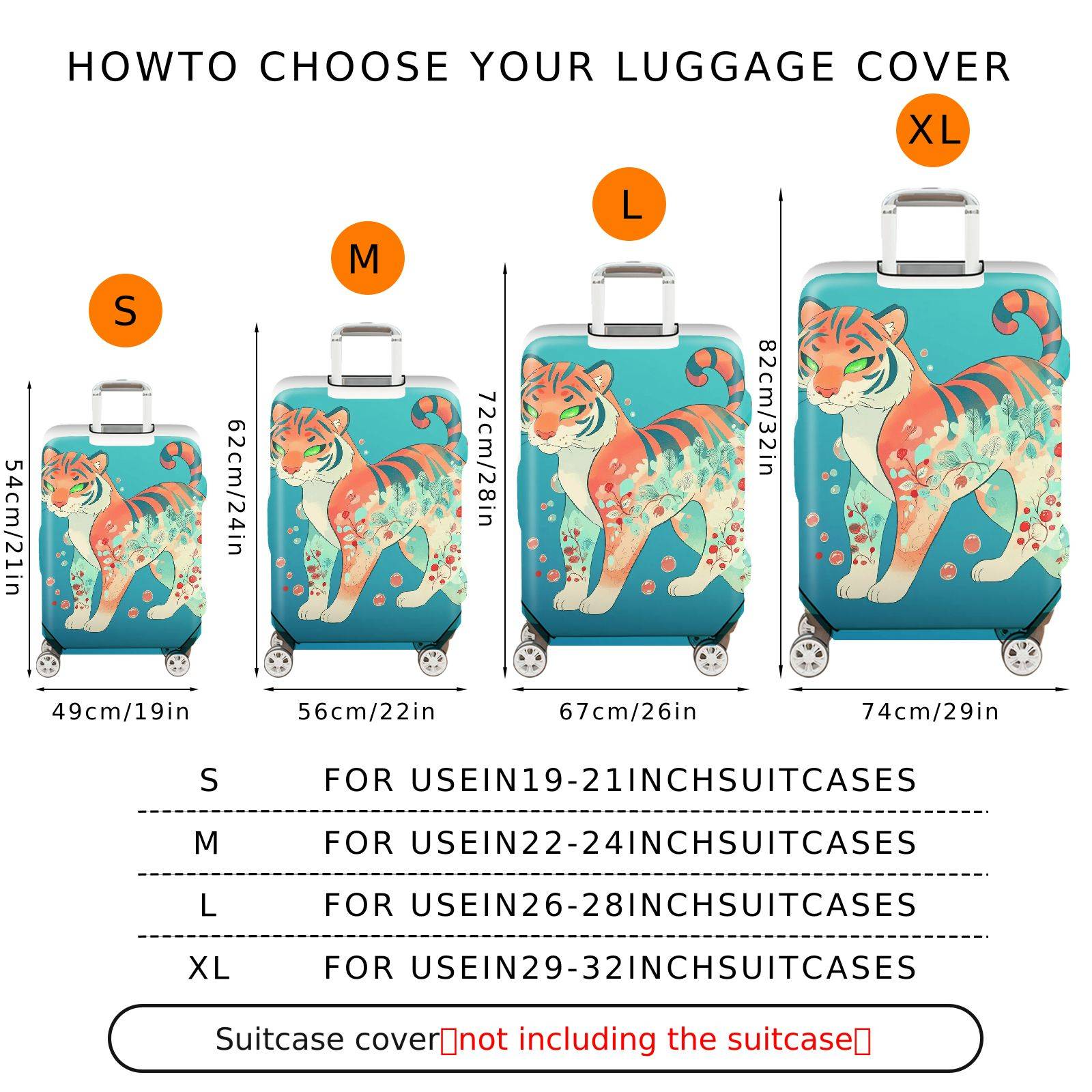 1-Piece Tiger Floral Artistic Colorful Eye-catching Unique  Suitcase Luggage Cover, Stretch Protective Sleeve