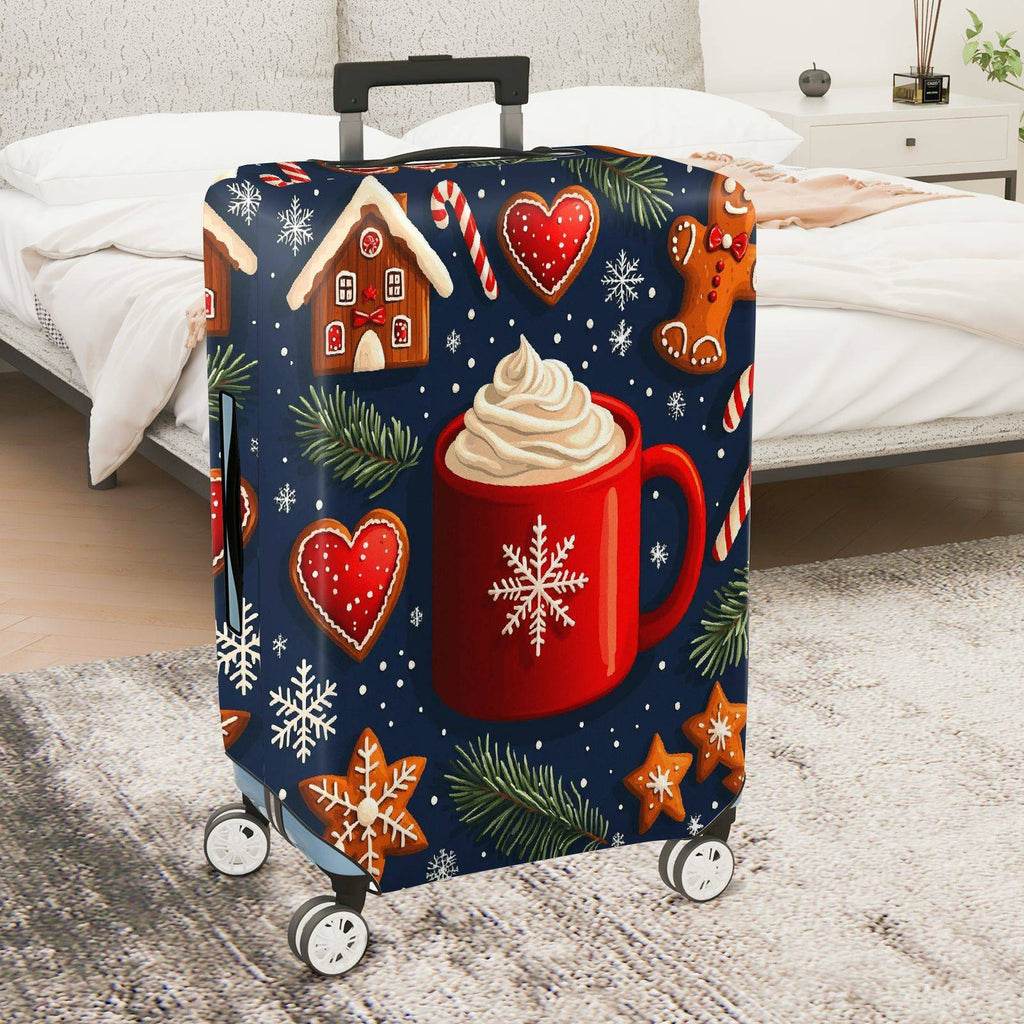 1-Piece Christmas Holiday Winter Mug Gingerbread Heart  Suitcase Luggage Cover, Stretch Protective Sleeve