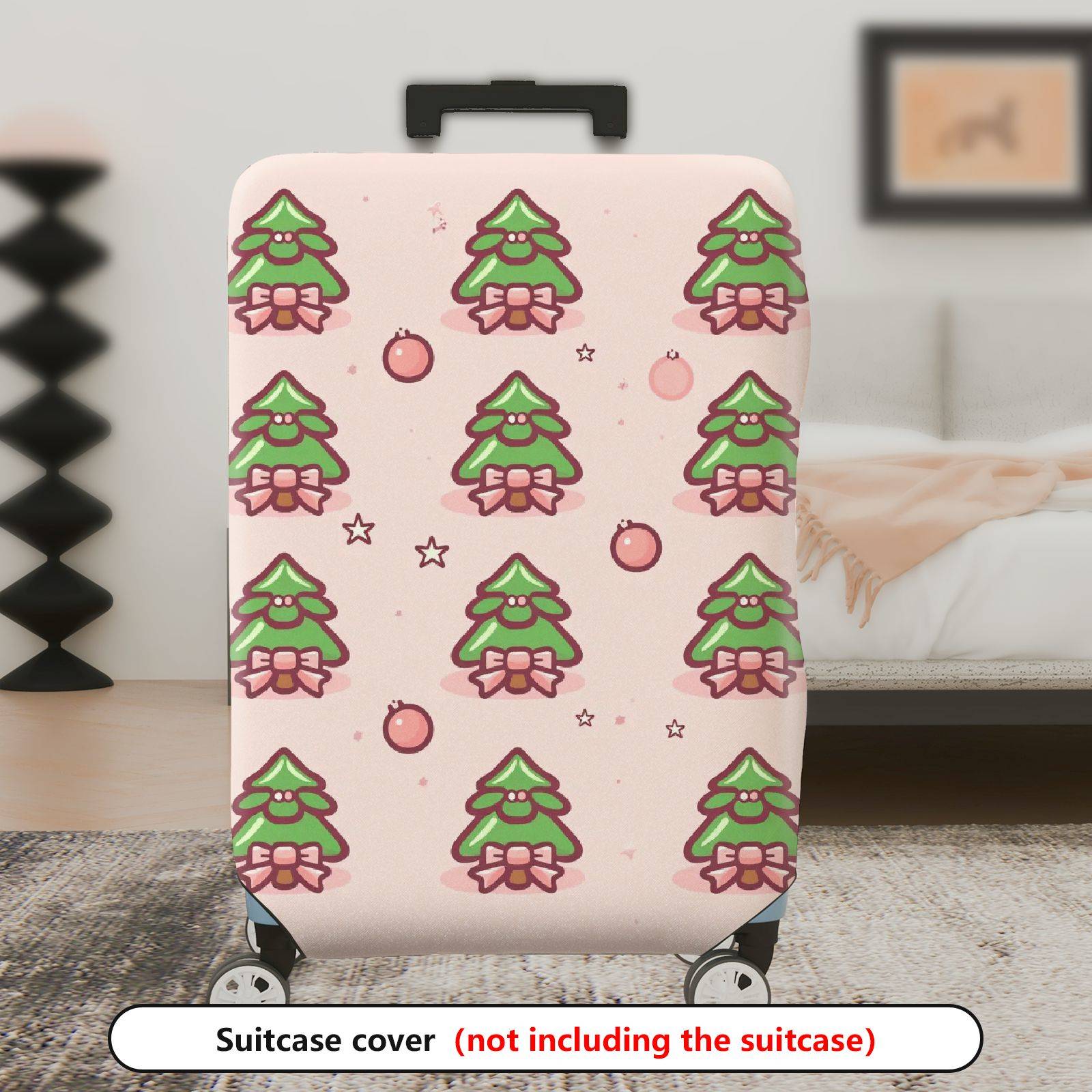 1-Piece Christmas Tree Pink Bow Cute Festive Holiday  Suitcase Luggage Cover, Stretch Protective Sleeve