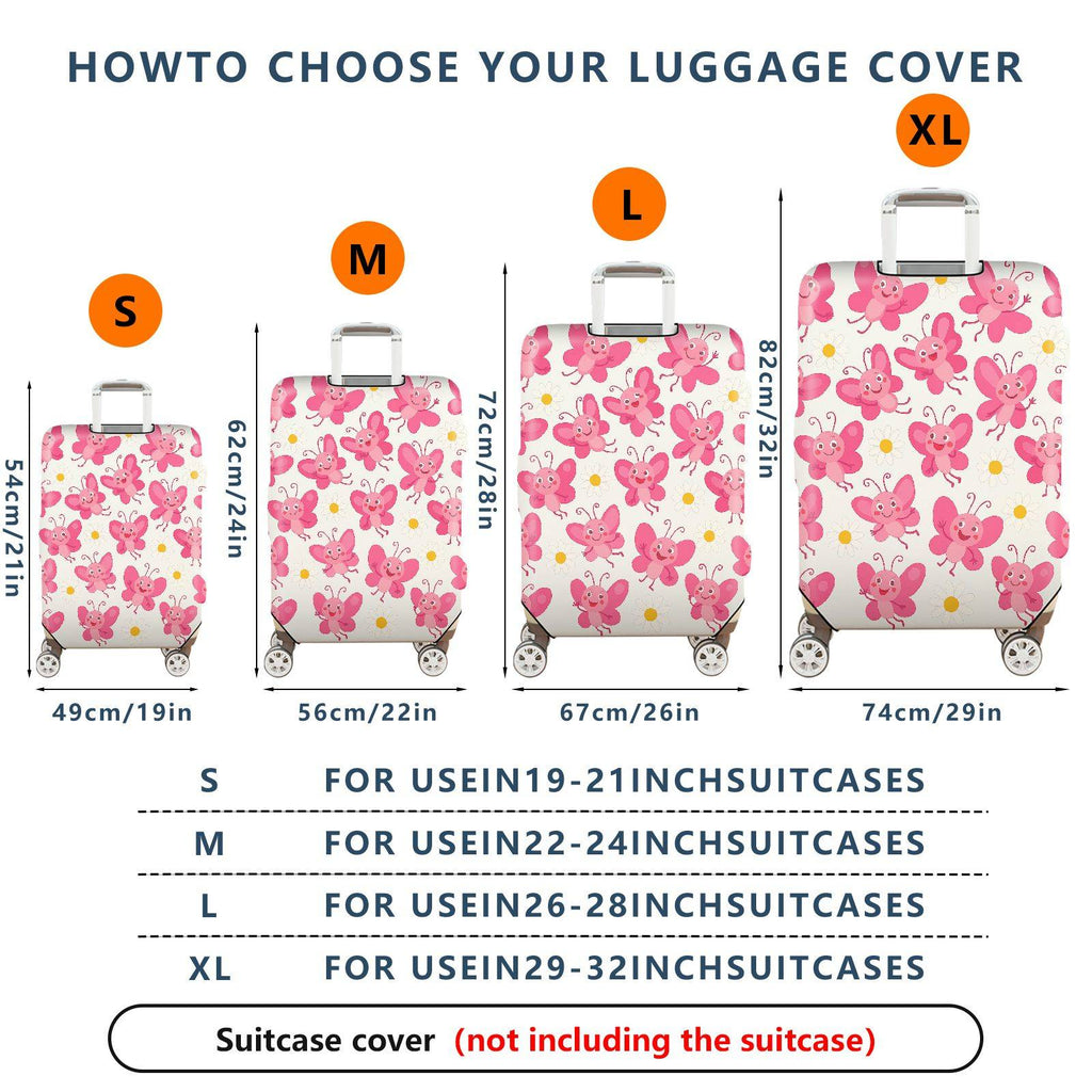 1-Piece Pink Butterfly Flower Travel Luggage  Suitcase Luggage Cover, Stretch Protective Sleeve