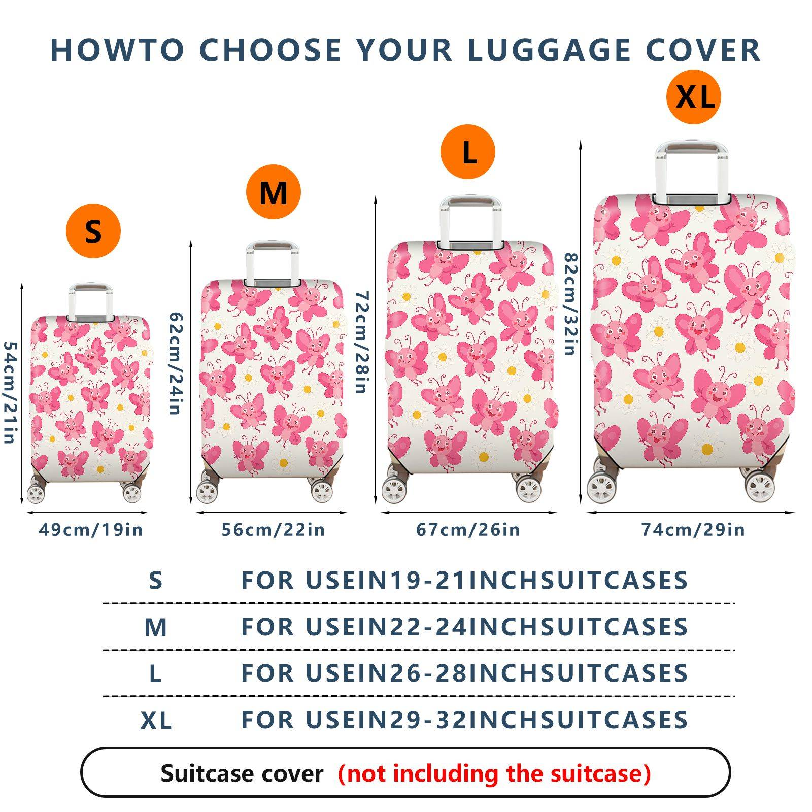 1-Piece Pink Butterfly Flower Travel Luggage  Suitcase Luggage Cover, Stretch Protective Sleeve