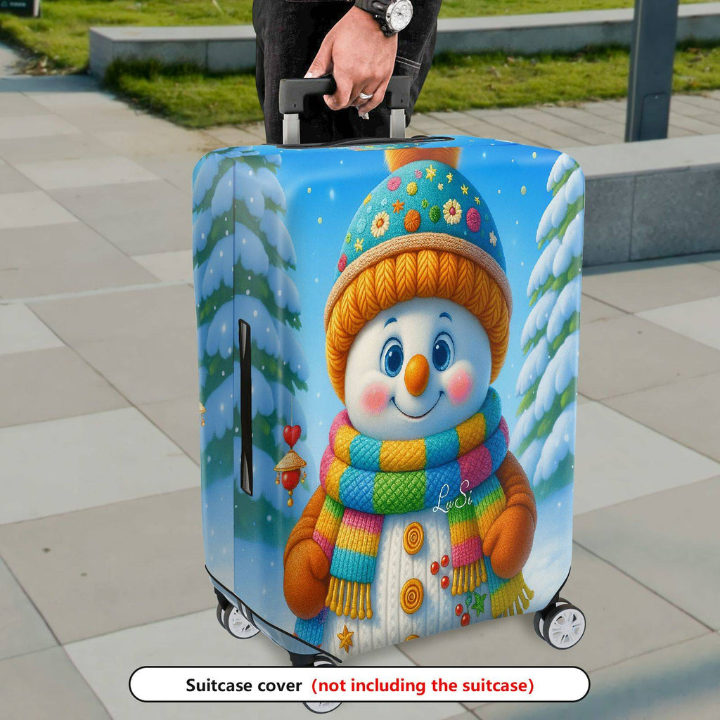 1-Piece Snowman Winter Holiday Colorful Cute Fun  Suitcase Luggage Cover, Stretch Protective Sleeve
