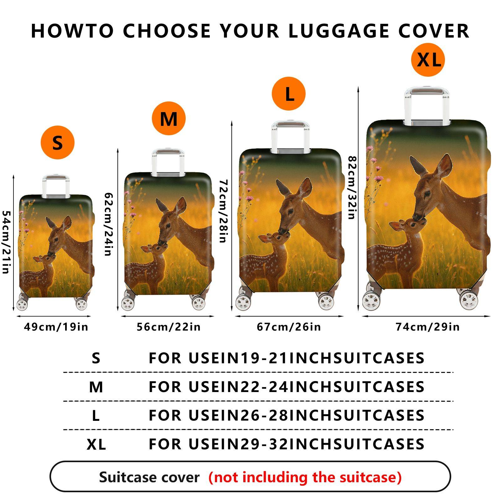 1-Piece Deer Nature Sunset Floral Animal Landscape  Suitcase Luggage Cover, Stretch Protective Sleeve