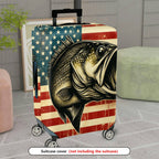 1-Piece American Flag Fish Patriotic Vintage Travel  Suitcase Luggage Cover, Stretch Protective Sleeve