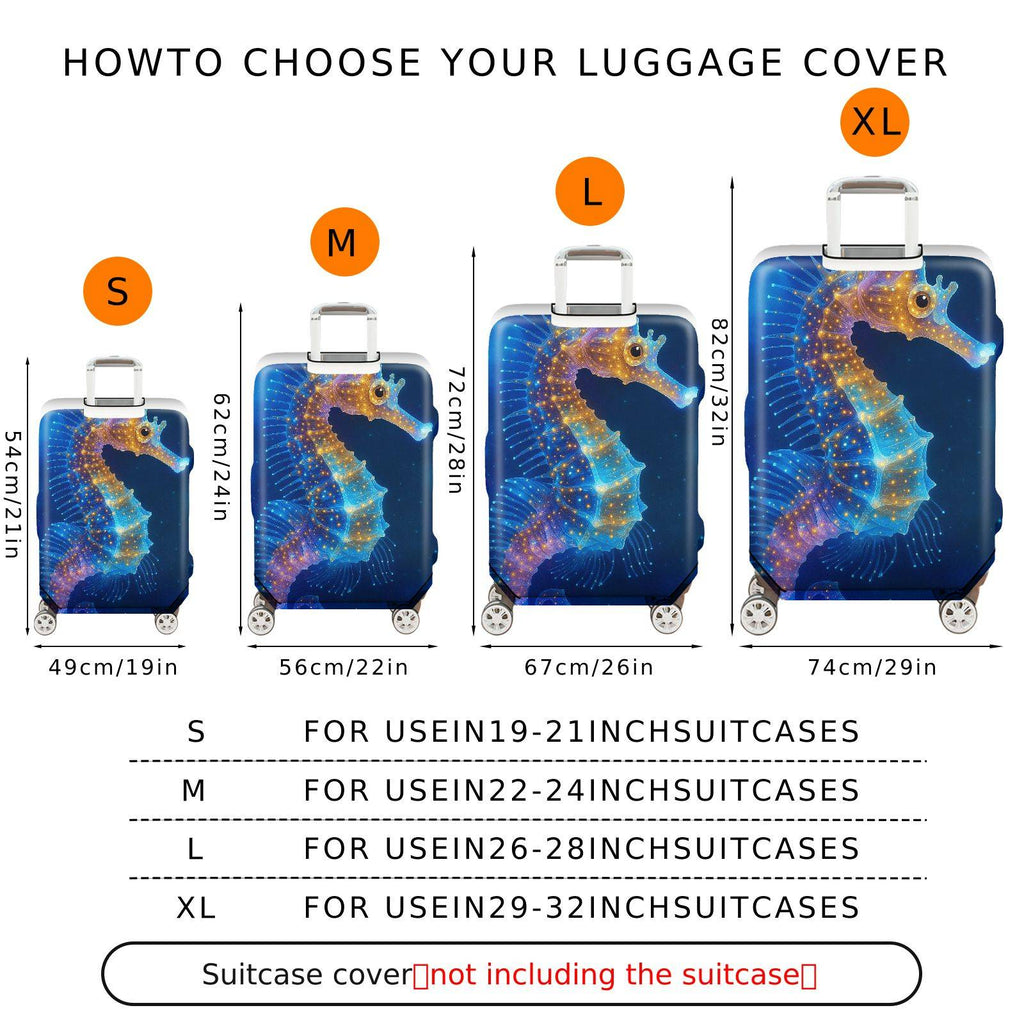 1-Piece Glowing Seahorse Ocean Starry Night Cosmic Artistic Fantasy  Suitcase Luggage Cover, Stretch Protective Sleeve