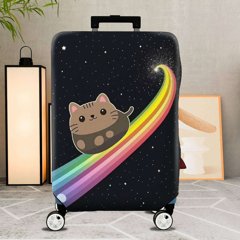 1-Piece Cute Cat Rainbow Galaxy Starry Night Cosmic  Suitcase Luggage Cover, Stretch Protective Sleeve