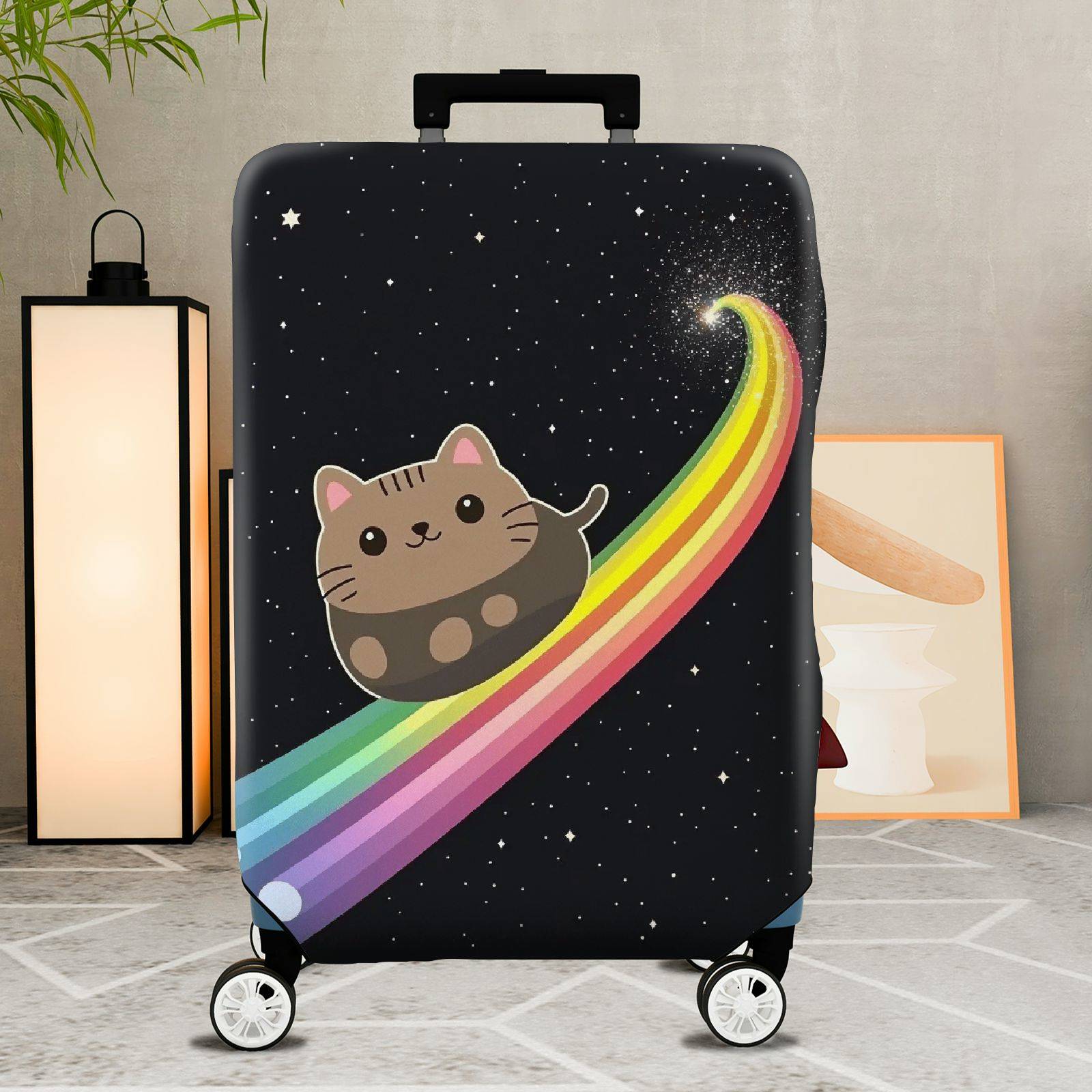 1-Piece Cute Cat Rainbow Galaxy Starry Night Cosmic  Suitcase Luggage Cover, Stretch Protective Sleeve
