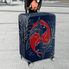 1-Piece Fish Red Blue Japanese Art Minimalistic Leaf  Suitcase Luggage Cover, Stretch Protective Sleeve