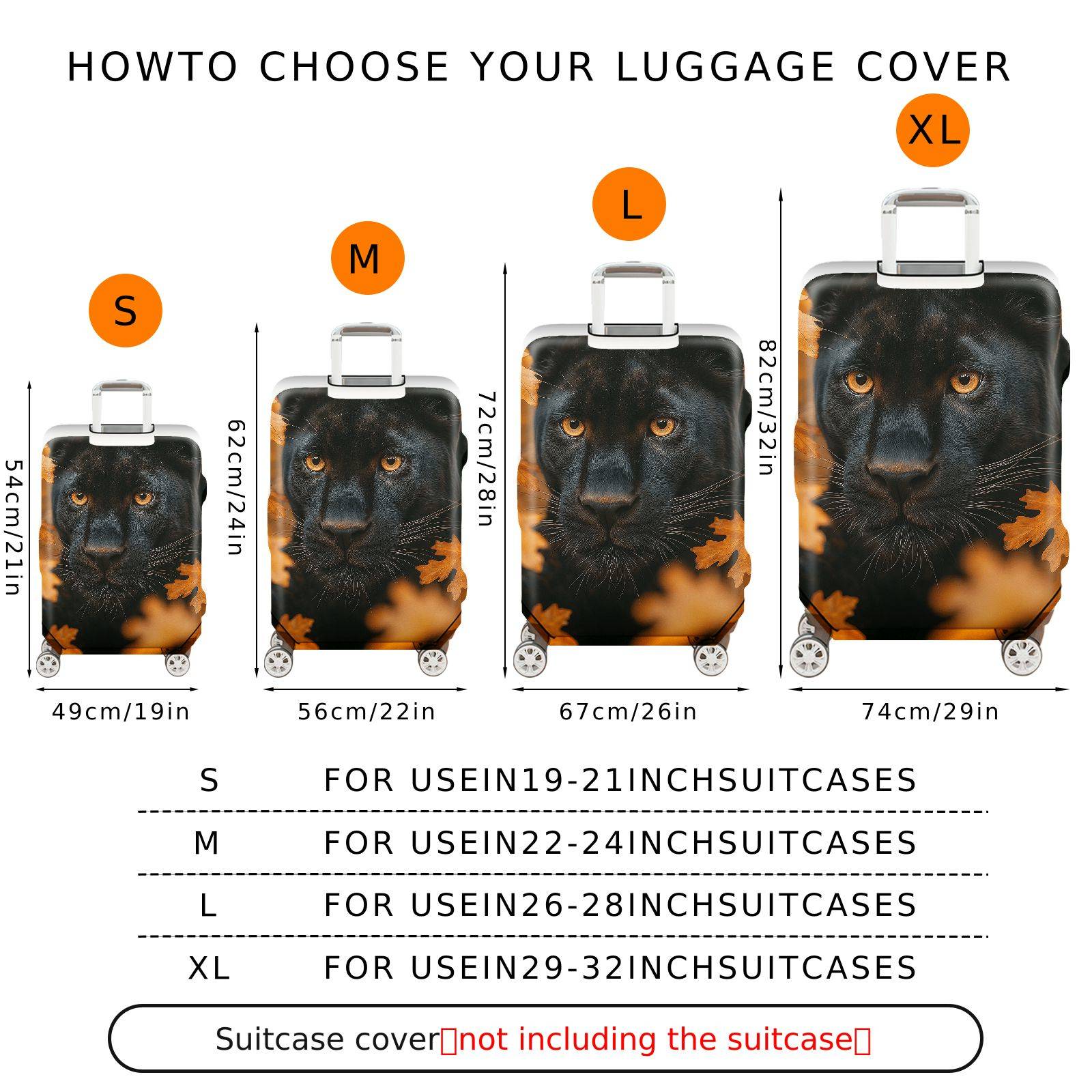 1-Piece Panther Leaves Autumn Nature Wildlife Artistic  Suitcase Luggage Cover, Stretch Protective Sleeve