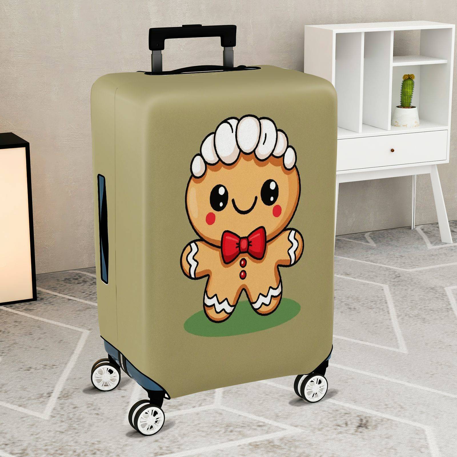 1-Piece Cute  Gingerbread Christmas Holiday Fun Festive  Suitcase Luggage Cover, Stretch Protective Sleeve