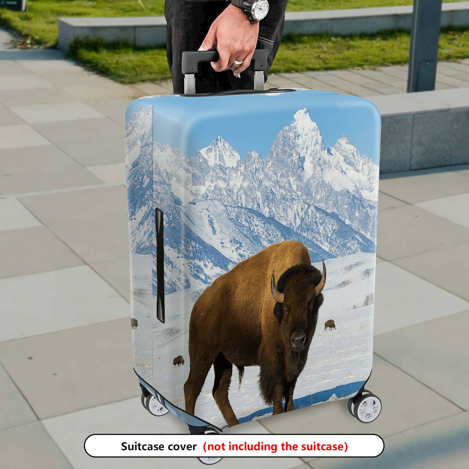 1-Piece Bison Mountain Snow Wildlife Nature Landscape  Suitcase Luggage Cover, Stretch Protective Sleeve