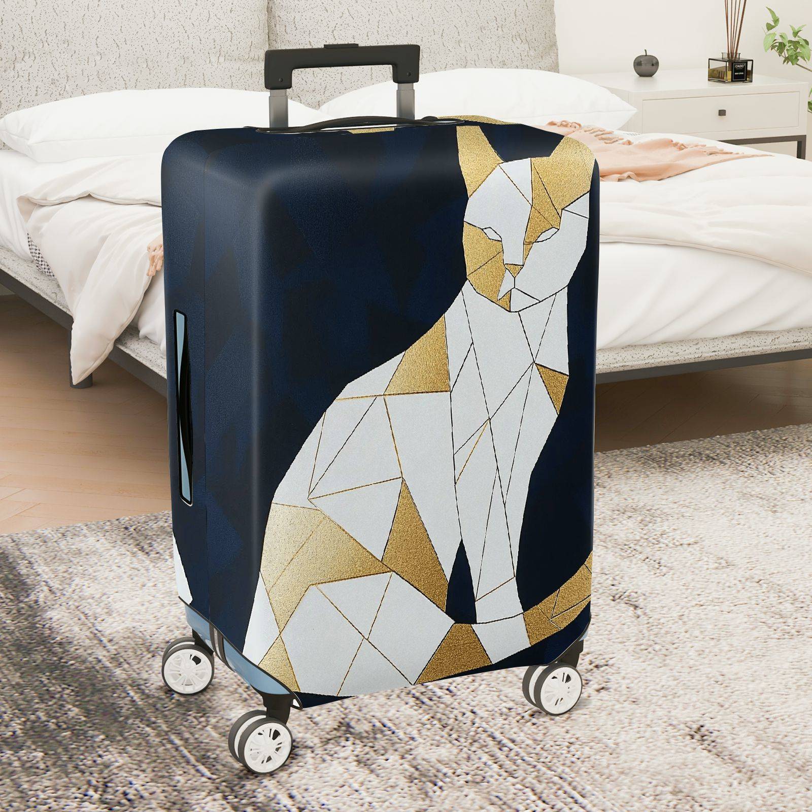 1-Piece Geometric Cat Design Modern Artistic Elegant Stylish  Suitcase Luggage Cover, Stretch Protective Sleeve