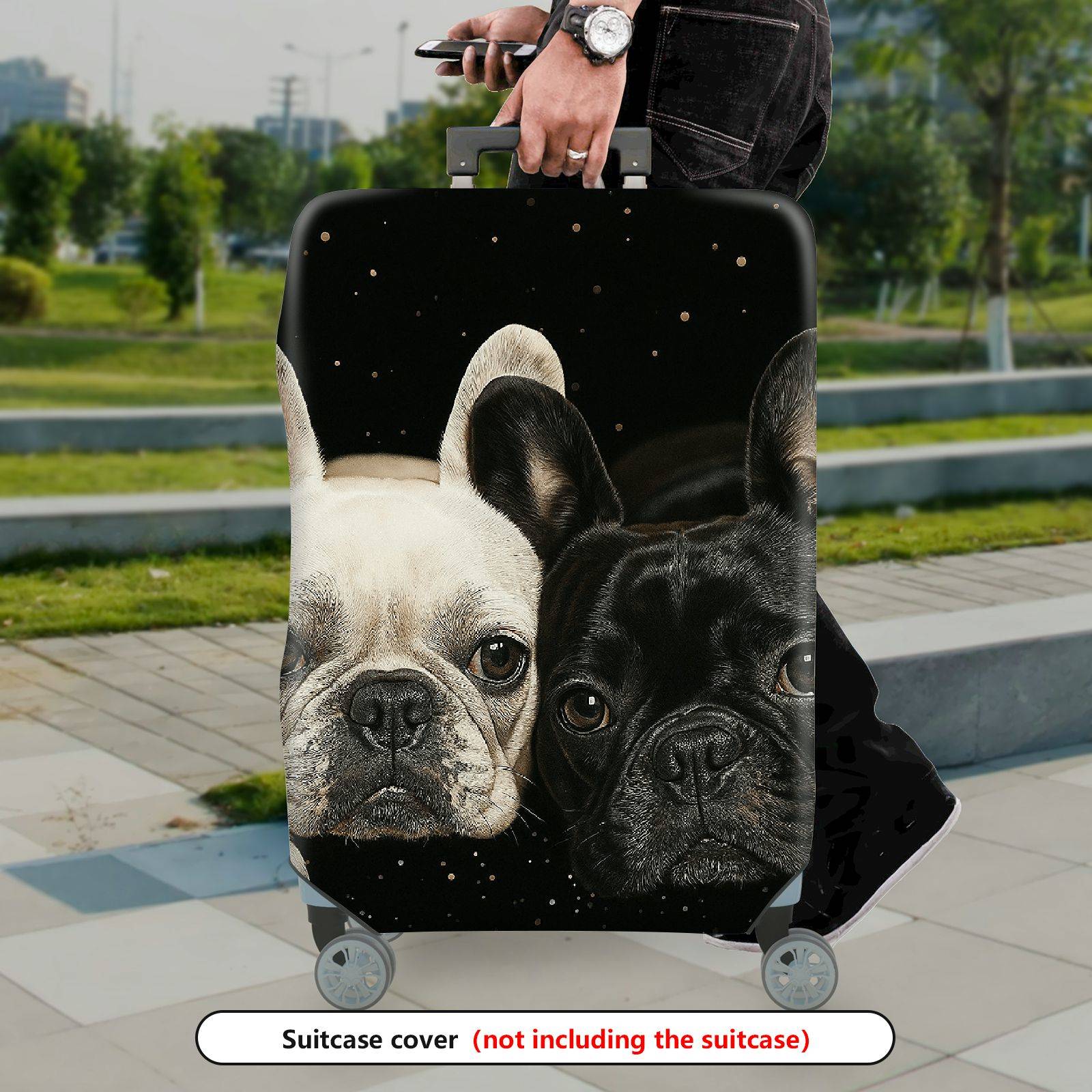1-Piece Adorable Bulldog Starry Night Pet Lover Cute Dog  Suitcase Luggage Cover, Stretch Protective Sleeve