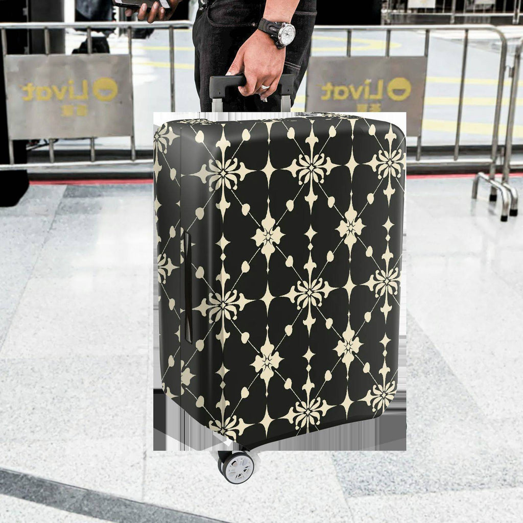 1-Piece Elegant Floral Pattern Black Beige Geometric Art Style  Suitcase Luggage Cover, Stretch Protective Sleeve