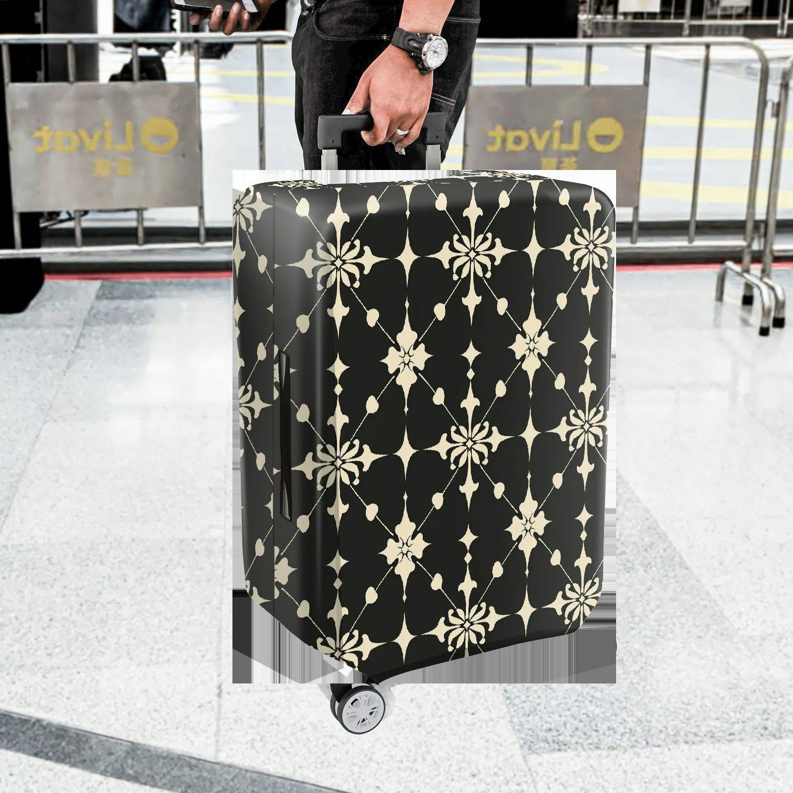 1-Piece Elegant Floral Pattern Black Beige Geometric Art Style  Suitcase Luggage Cover, Stretch Protective Sleeve