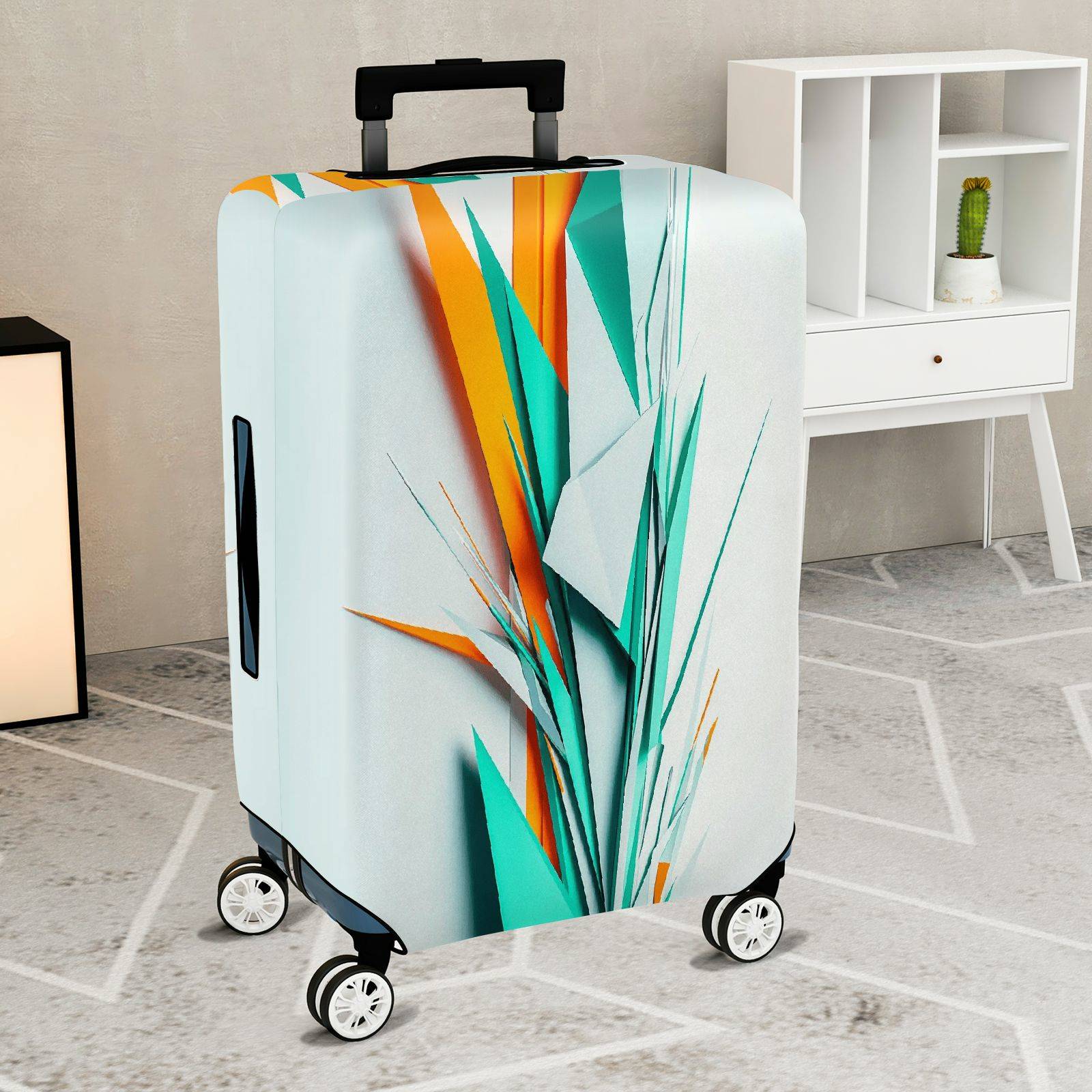 1-Piece Geometric Abstract Modern Colorful Vibrant Artistic  Suitcase Luggage Cover, Stretch Protective Sleeve