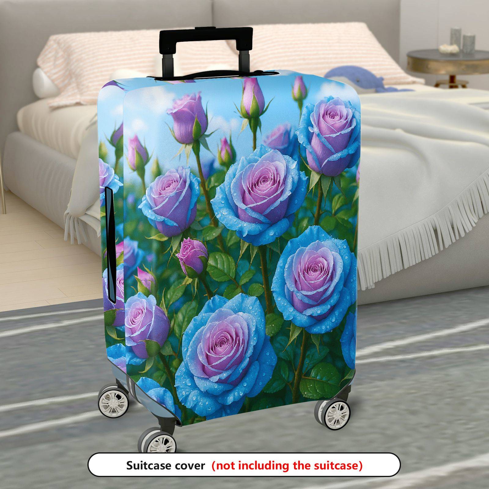 1-Piece Blue Rose Floral Nature Artistic Elegant Stylish  Suitcase Luggage Cover, Stretch Protective Sleeve