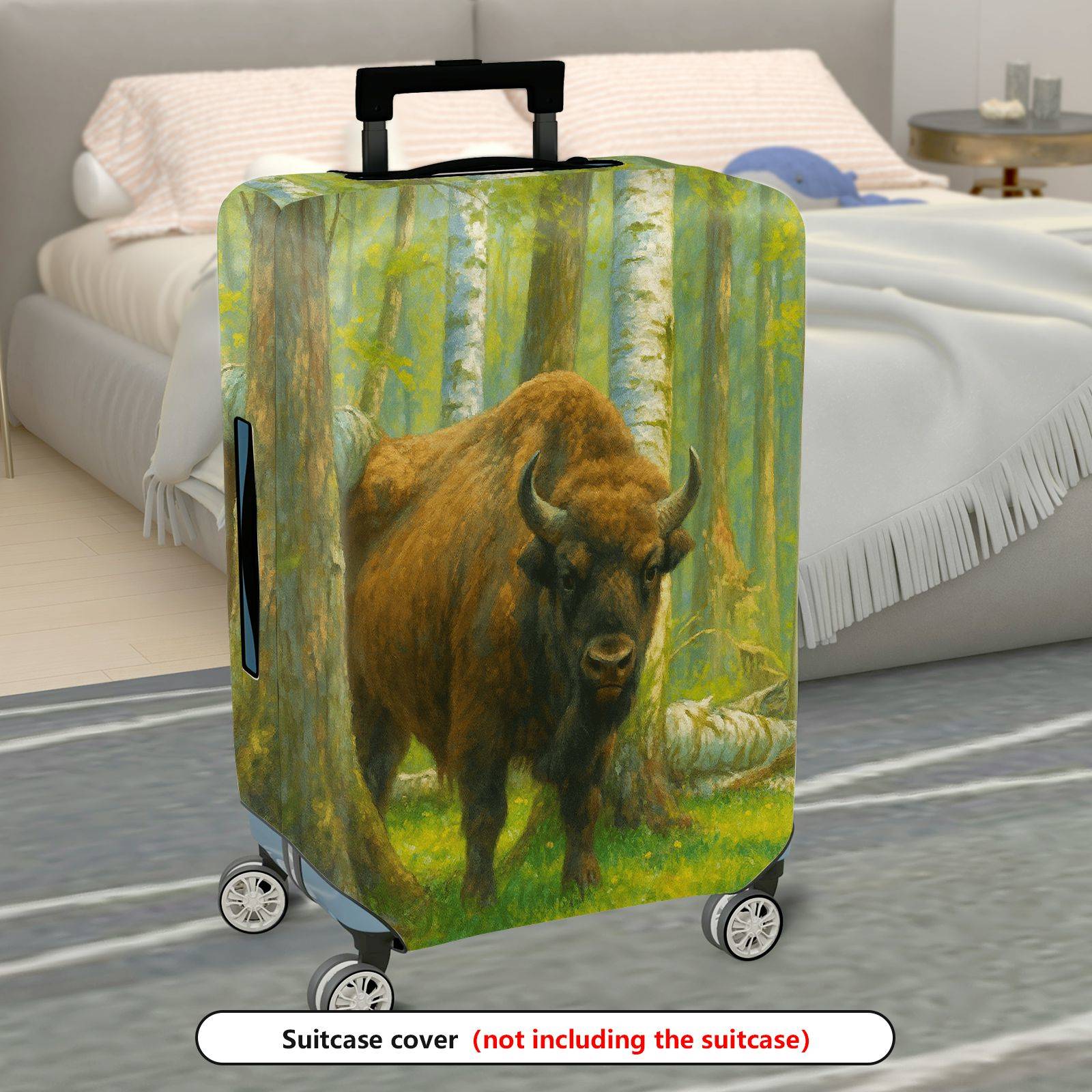 1-Piece Forest Bison Nature Wildlife Artistic Scenic  Suitcase Luggage Cover, Stretch Protective Sleeve