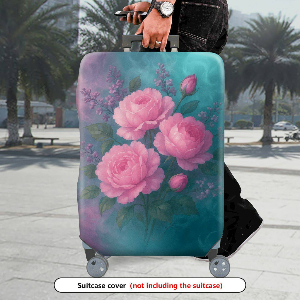1-Piece Pink Floral Artistic Rose Vintage Romantic Elegant  Suitcase Luggage Cover, Stretch Protective Sleeve