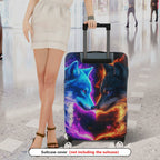 1-Piece Cosmic Wolf Fire Ice Heart  Suitcase Luggage Cover, Stretch Protective Sleeve