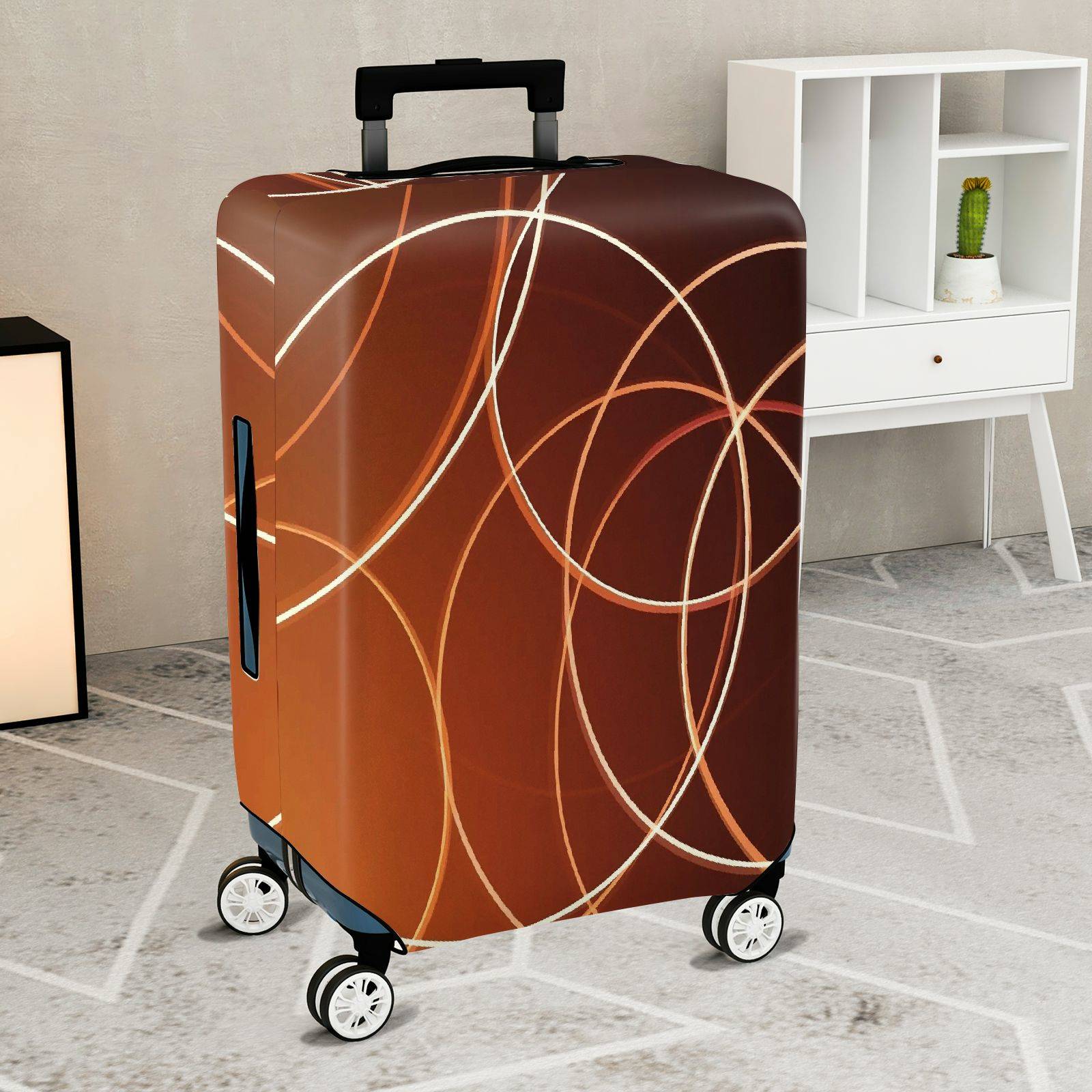 1-Piece Brown Pattern Stylish Modern Geometric Abstract  Suitcase Luggage Cover, Stretch Protective Sleeve
