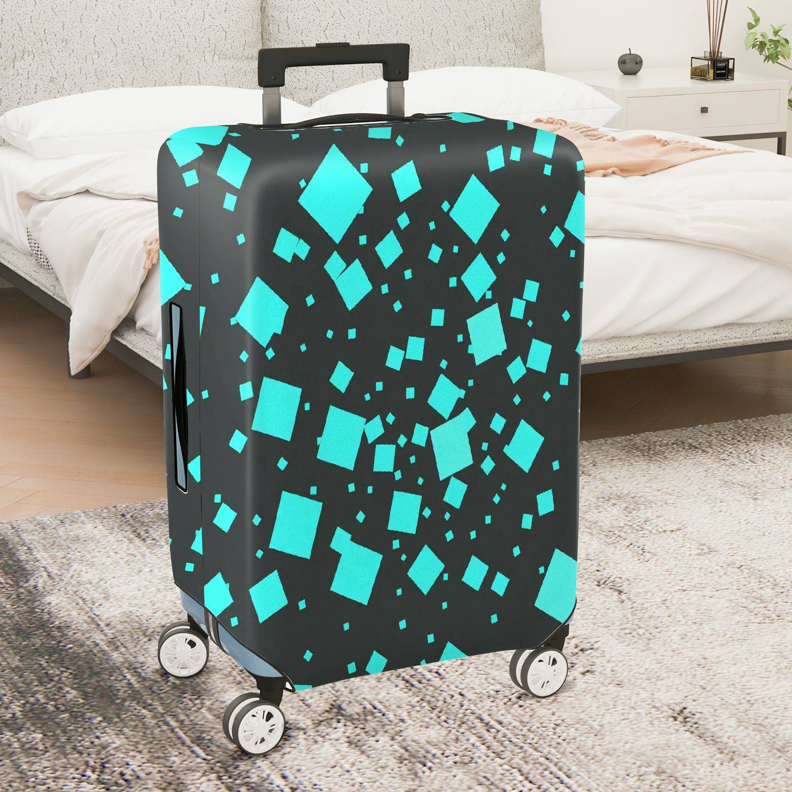 1-Piece Geometric Blue Black Abstract Modern Stylish Chic  Suitcase Luggage Cover, Stretch Protective Sleeve