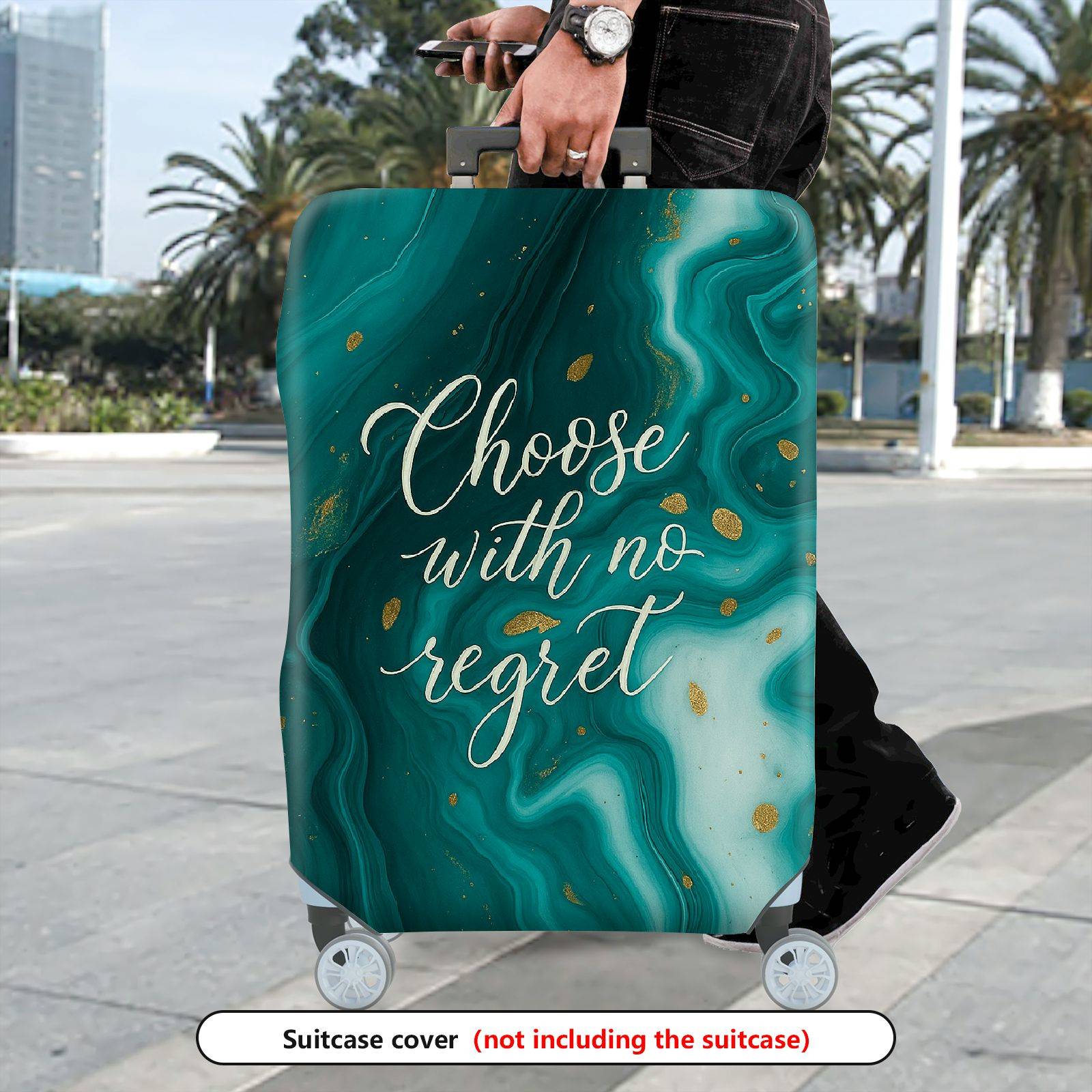 1-Piece Abstract Teal Gold Inspirational Artistic Motivational  Suitcase Luggage Cover, Stretch Protective Sleeve