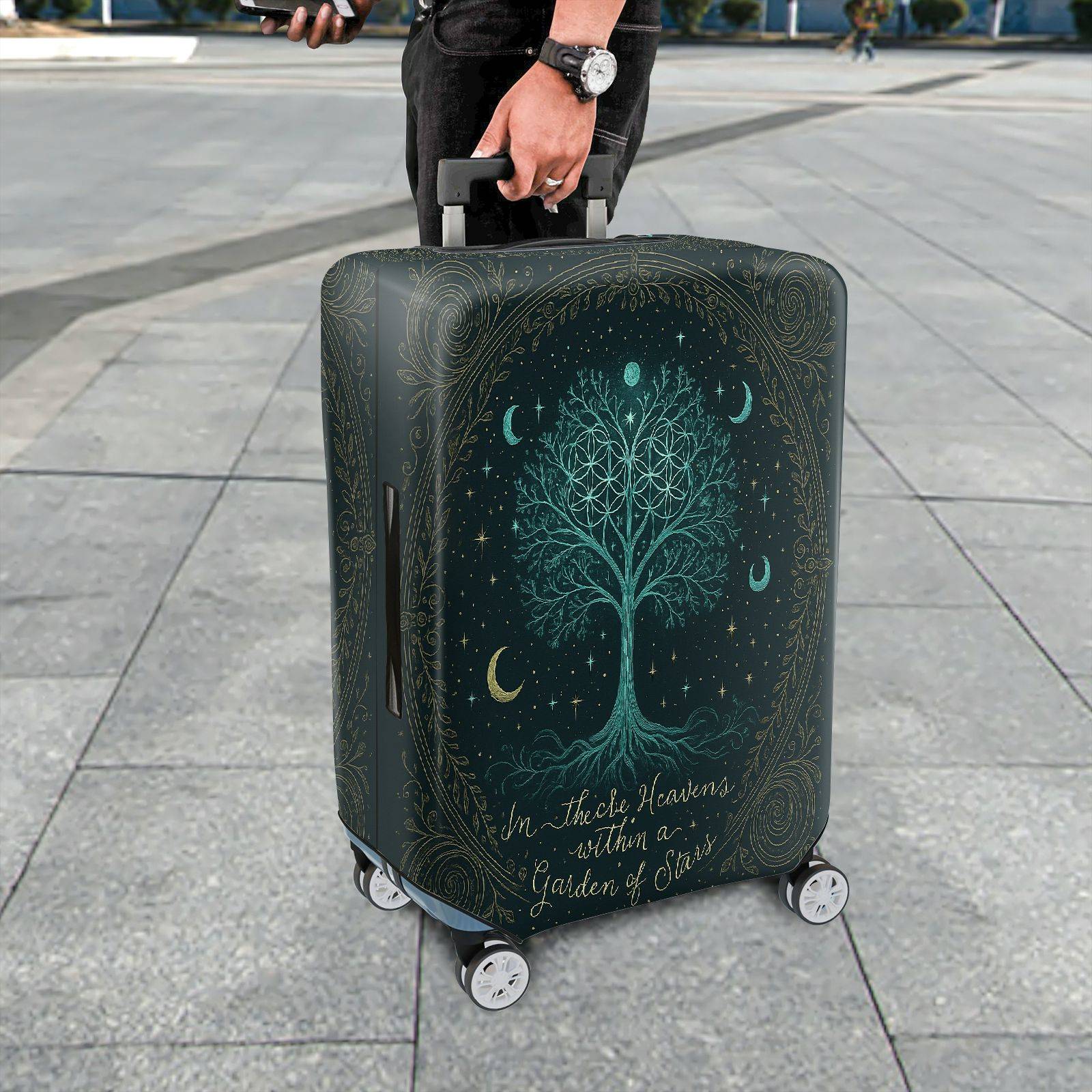 1-Piece Cosmic Tree Moon Star Celestial Abstract  Suitcase Luggage Cover, Stretch Protective Sleeve