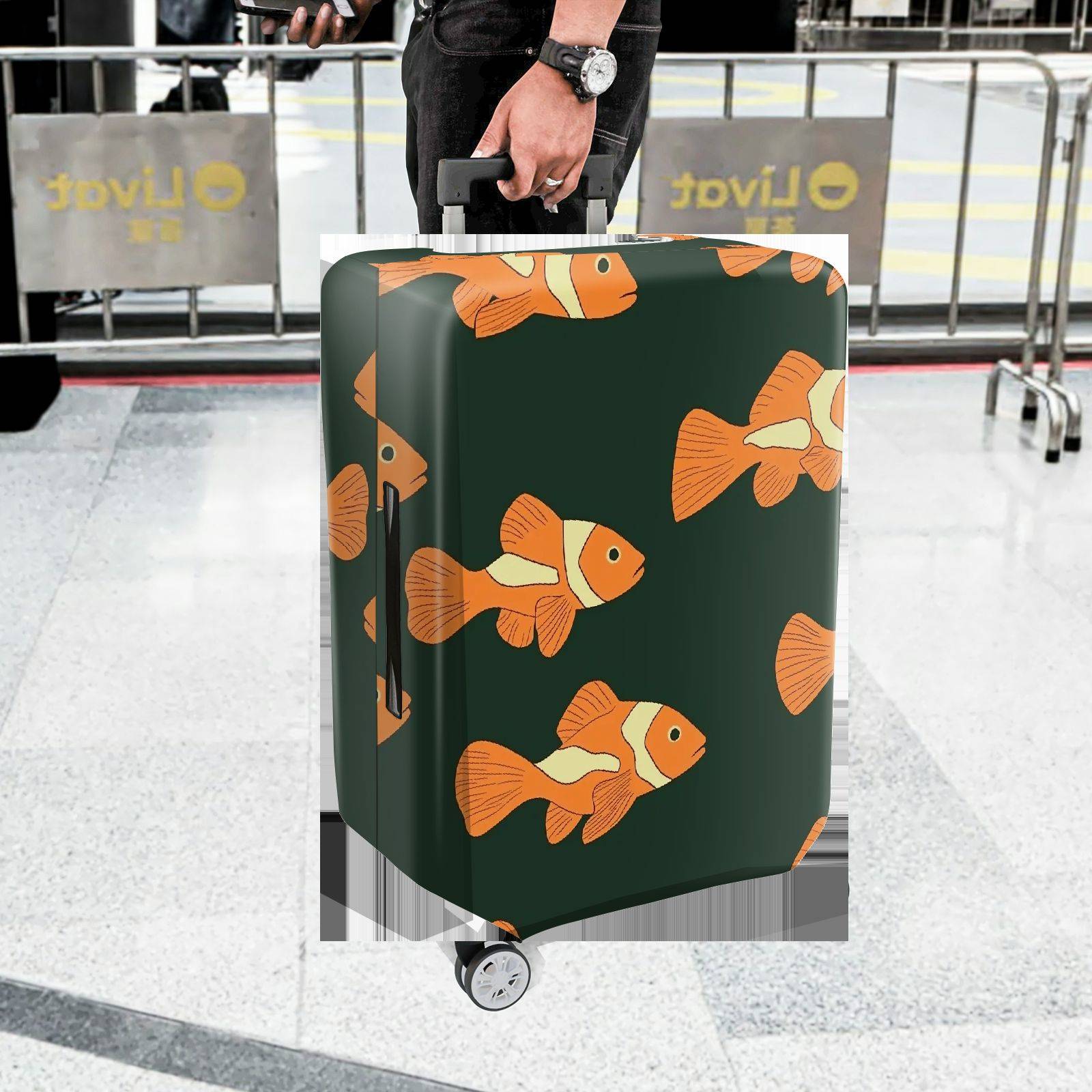 1-Piece Animal Fish Green Pattern  Suitcase Luggage Cover, Stretch Protective Sleeve