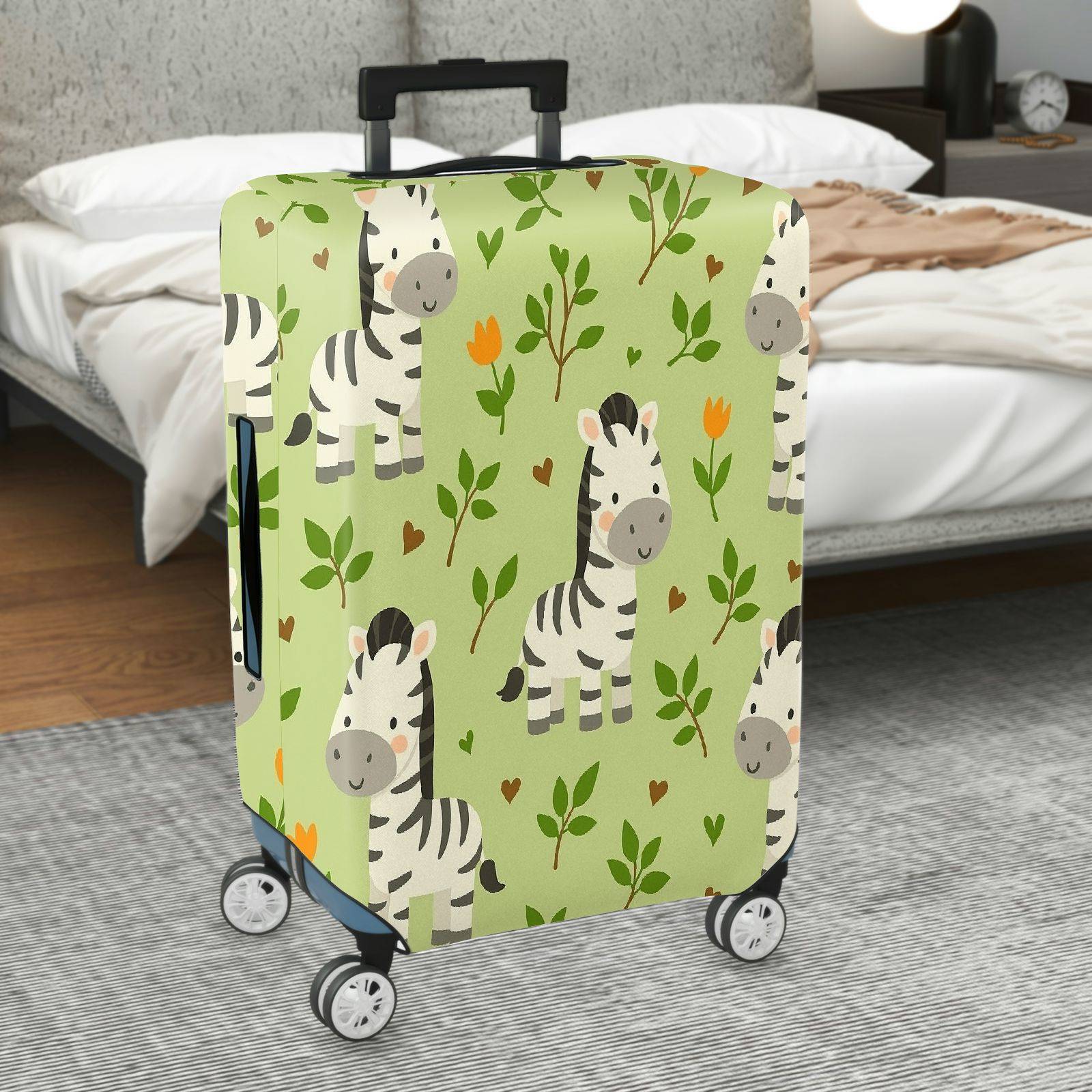 1-Piece Cute Zebra Animal Nature Floral Heart  Suitcase Luggage Cover, Stretch Protective Sleeve
