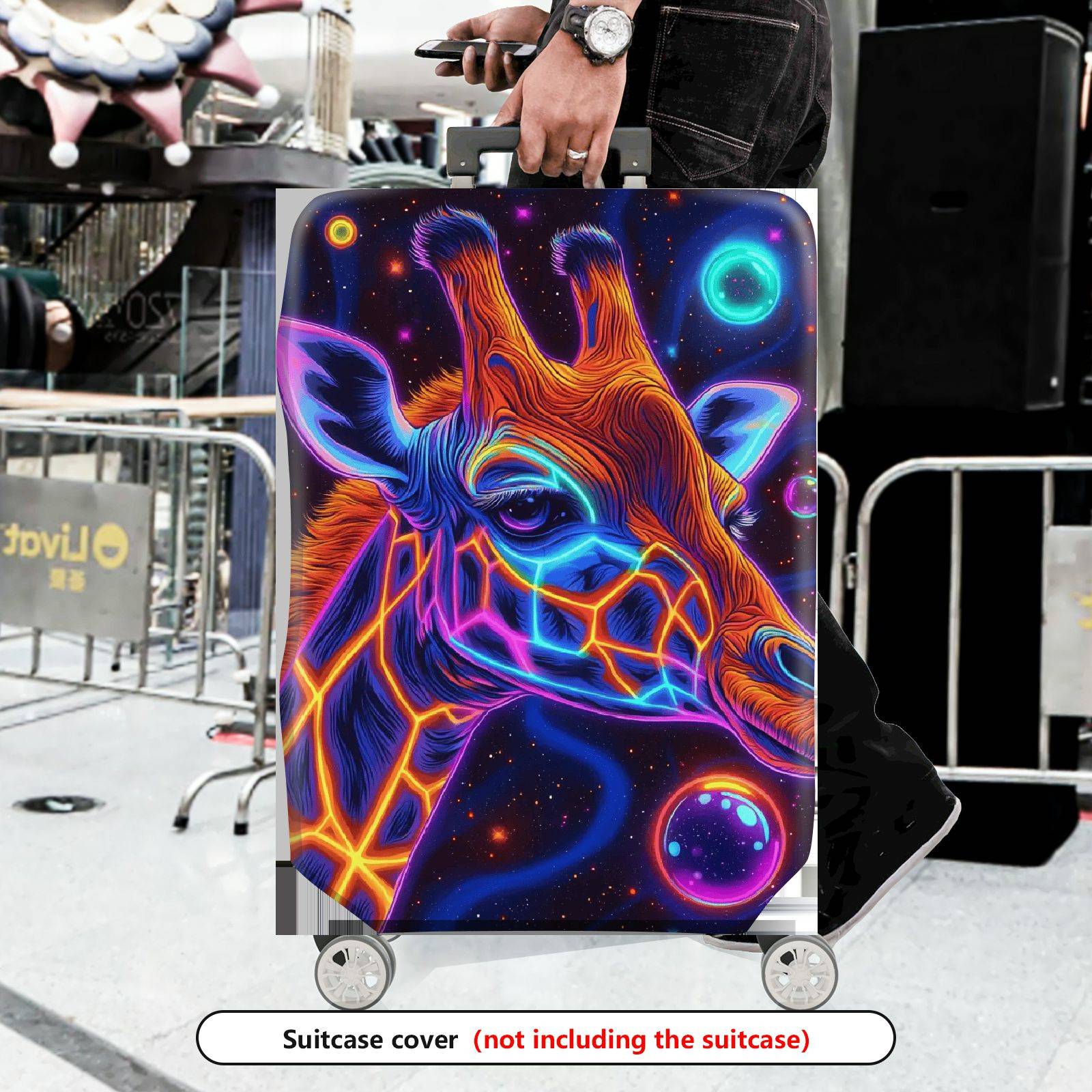 1-Piece Graffiti Giraffe Colorful Cosmic Art Vibrant  Suitcase Luggage Cover, Stretch Protective Sleeve