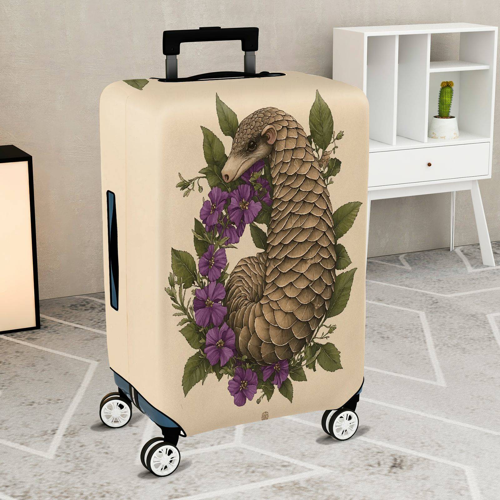 1-Piece Animal Floral Nature Artistic Vintage Pangolin  Suitcase Luggage Cover, Stretch Protective Sleeve