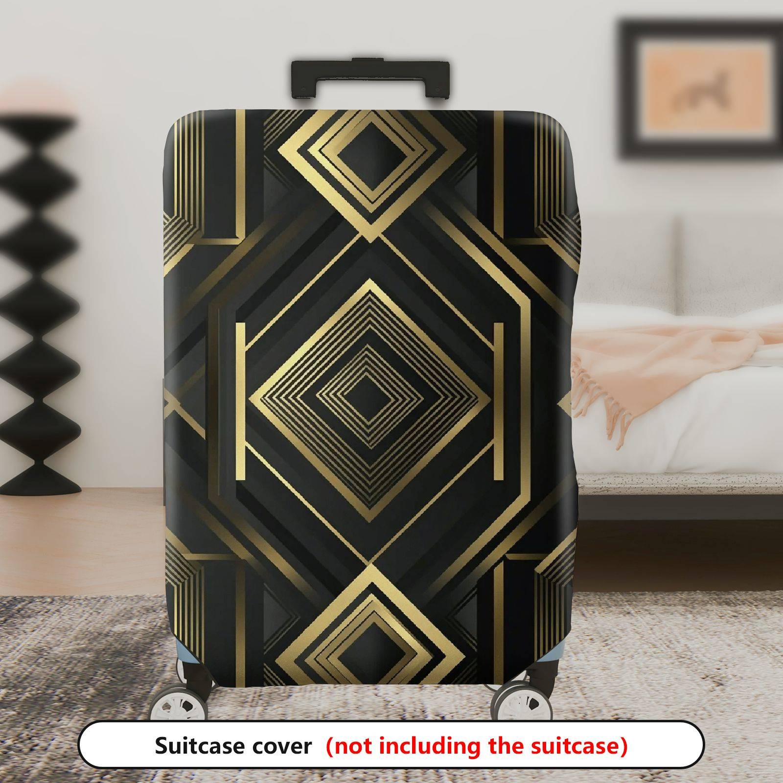 1-Piece Geometric Black Gold Diamond Pattern Abstract Modern Elegant  Suitcase Luggage Cover, Stretch Protective Sleeve