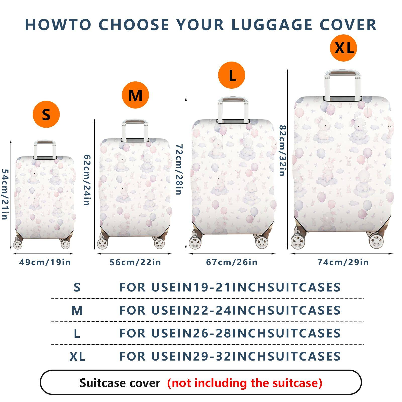 1-Piece Cute Rabbit Balloon Cloud Pastel Travel  Suitcase Luggage Cover, Stretch Protective Sleeve