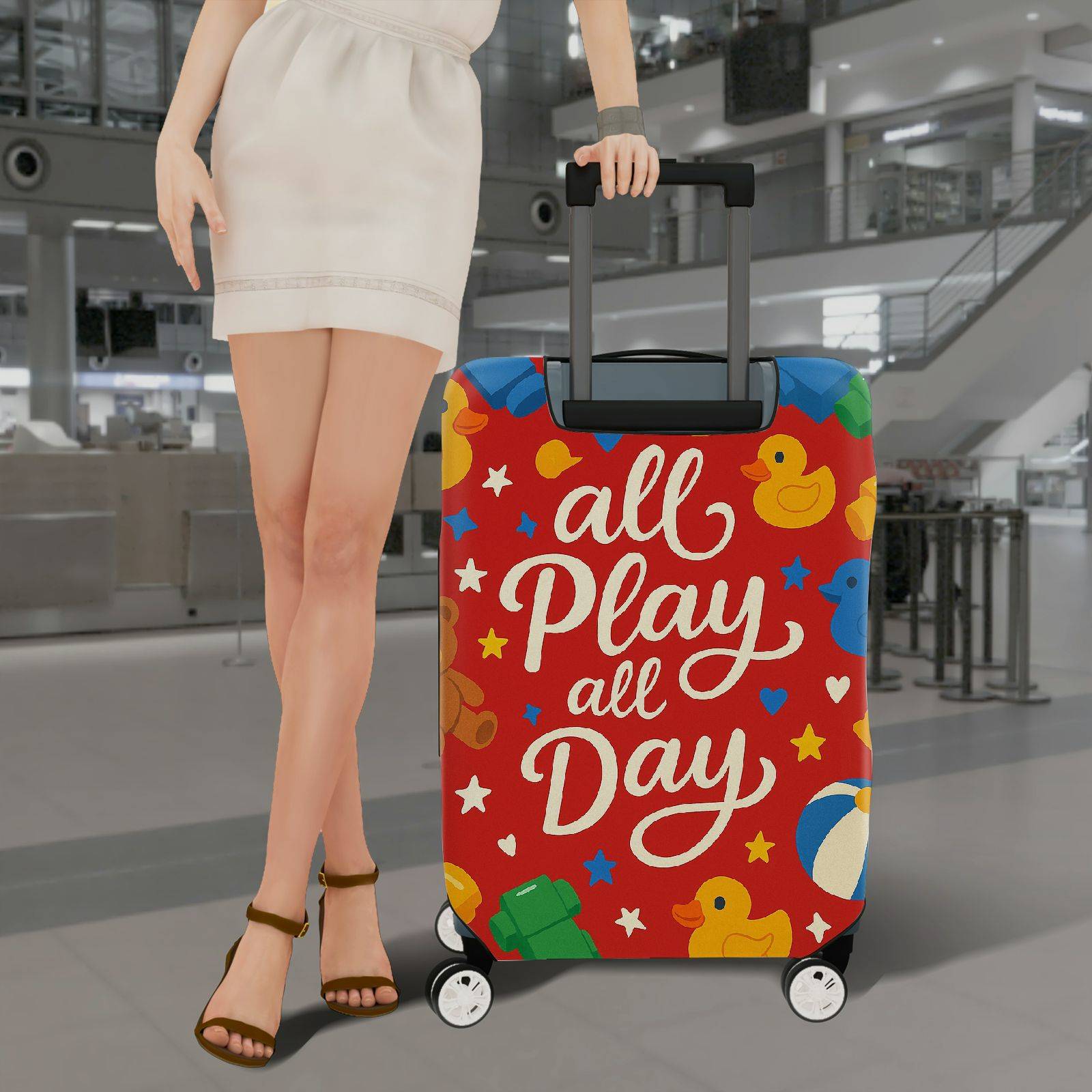 1-Piece All Play Day Teddy Duck Star Heart  Suitcase Luggage Cover, Stretch Protective Sleeve