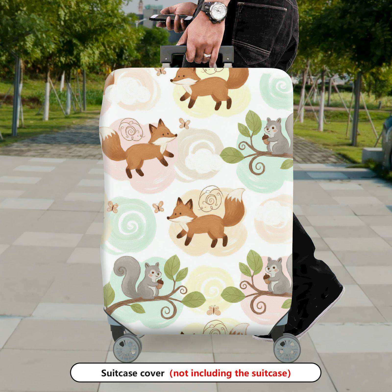 1-Piece Animal Forest Nature Fox Squirrel  Suitcase Luggage Cover, Stretch Protective Sleeve