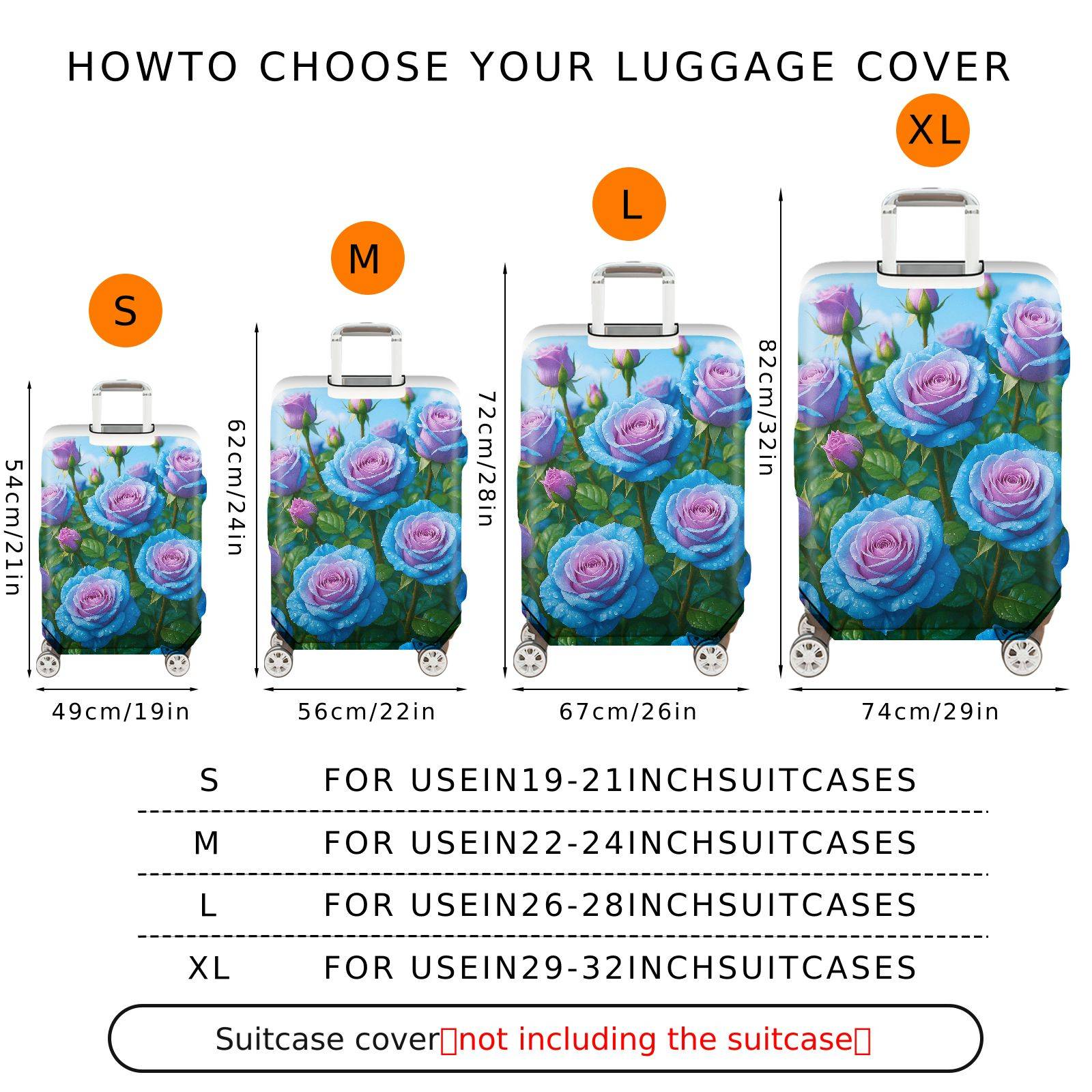 1-Piece Blue Rose Floral Nature Artistic Elegant Stylish  Suitcase Luggage Cover, Stretch Protective Sleeve
