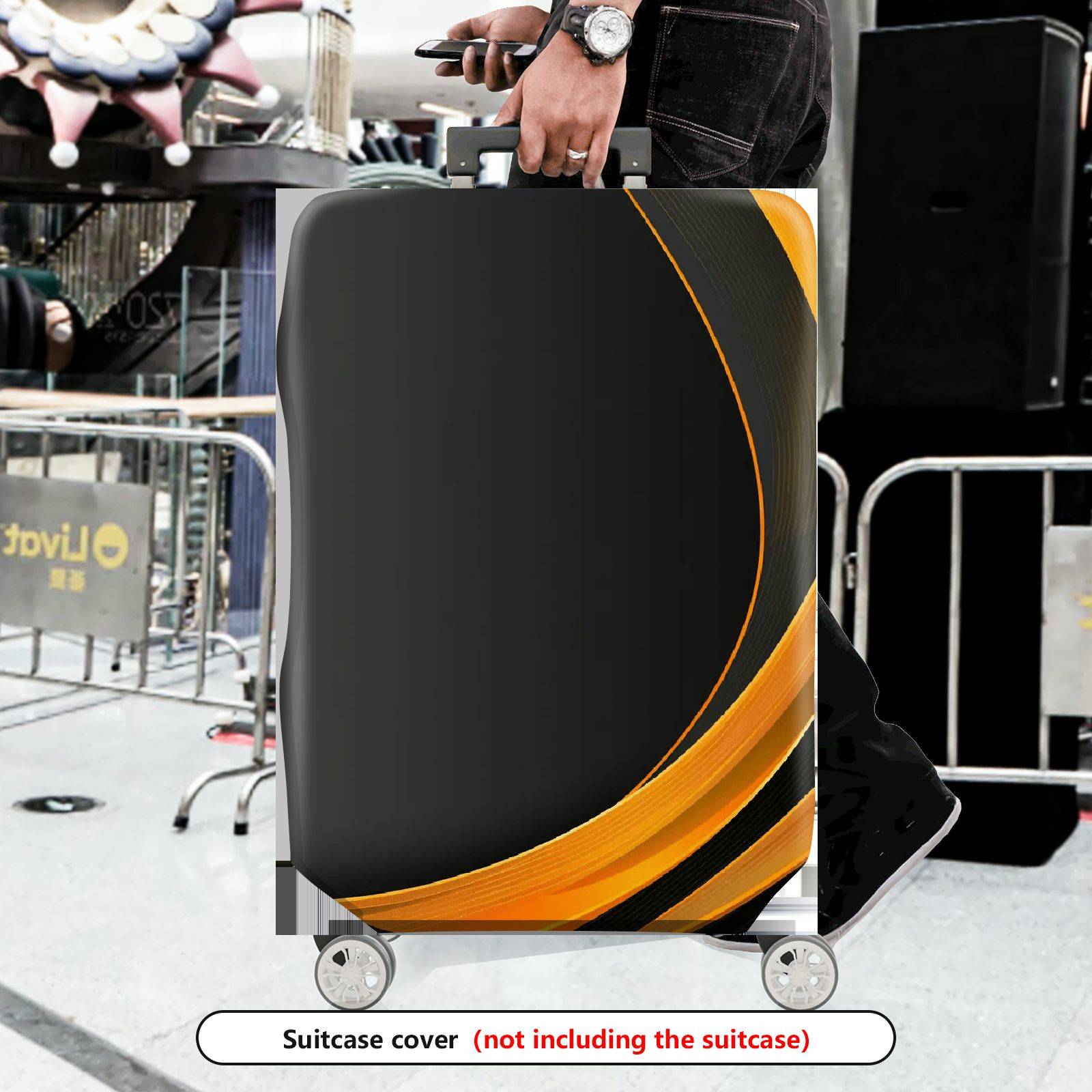 1-Piece Black Gold Geometric Abstract Modern Sleek  Suitcase Luggage Cover, Stretch Protective Sleeve